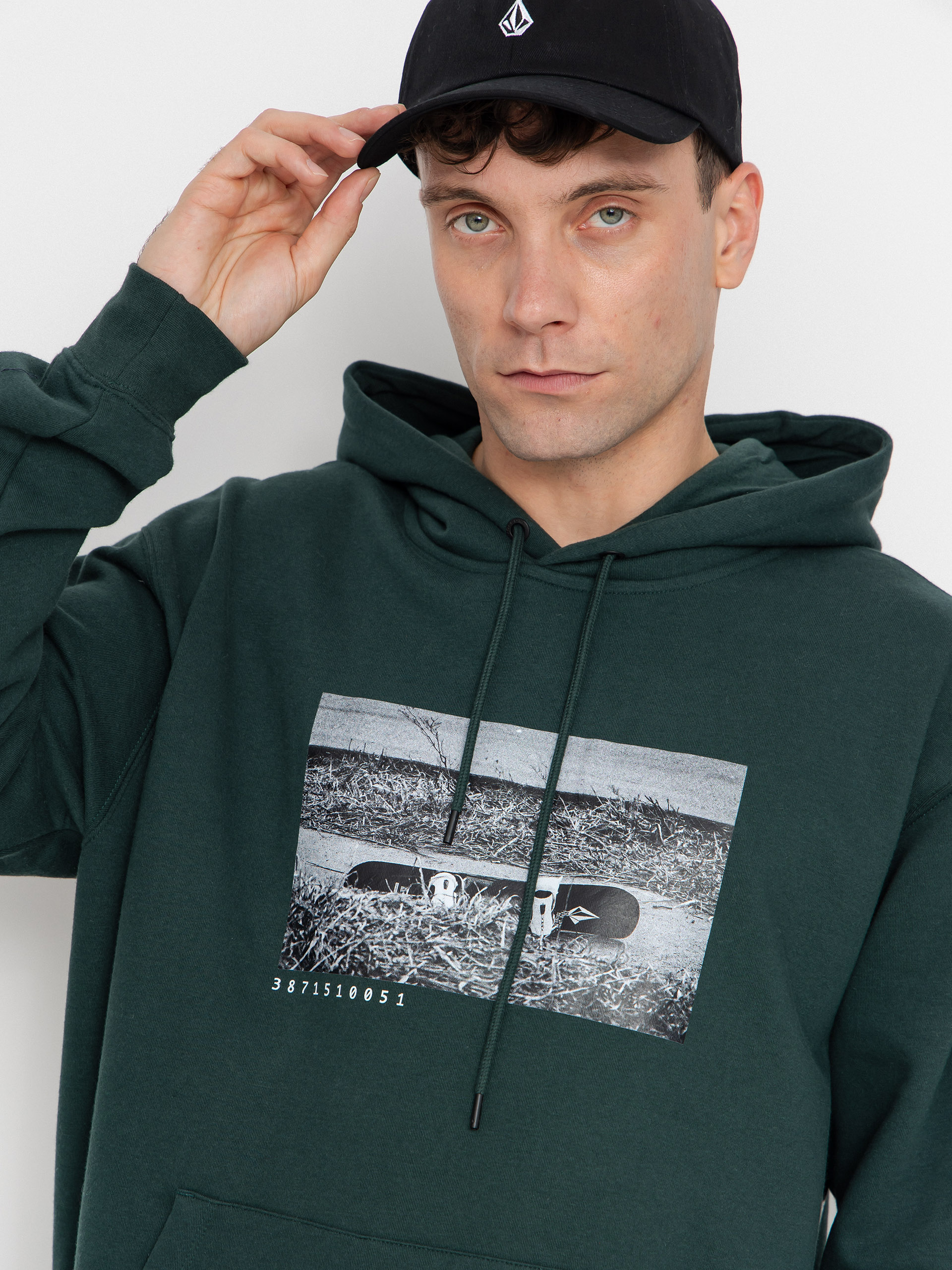 Mikina s kapucňou Volcom Essential HD (black green)