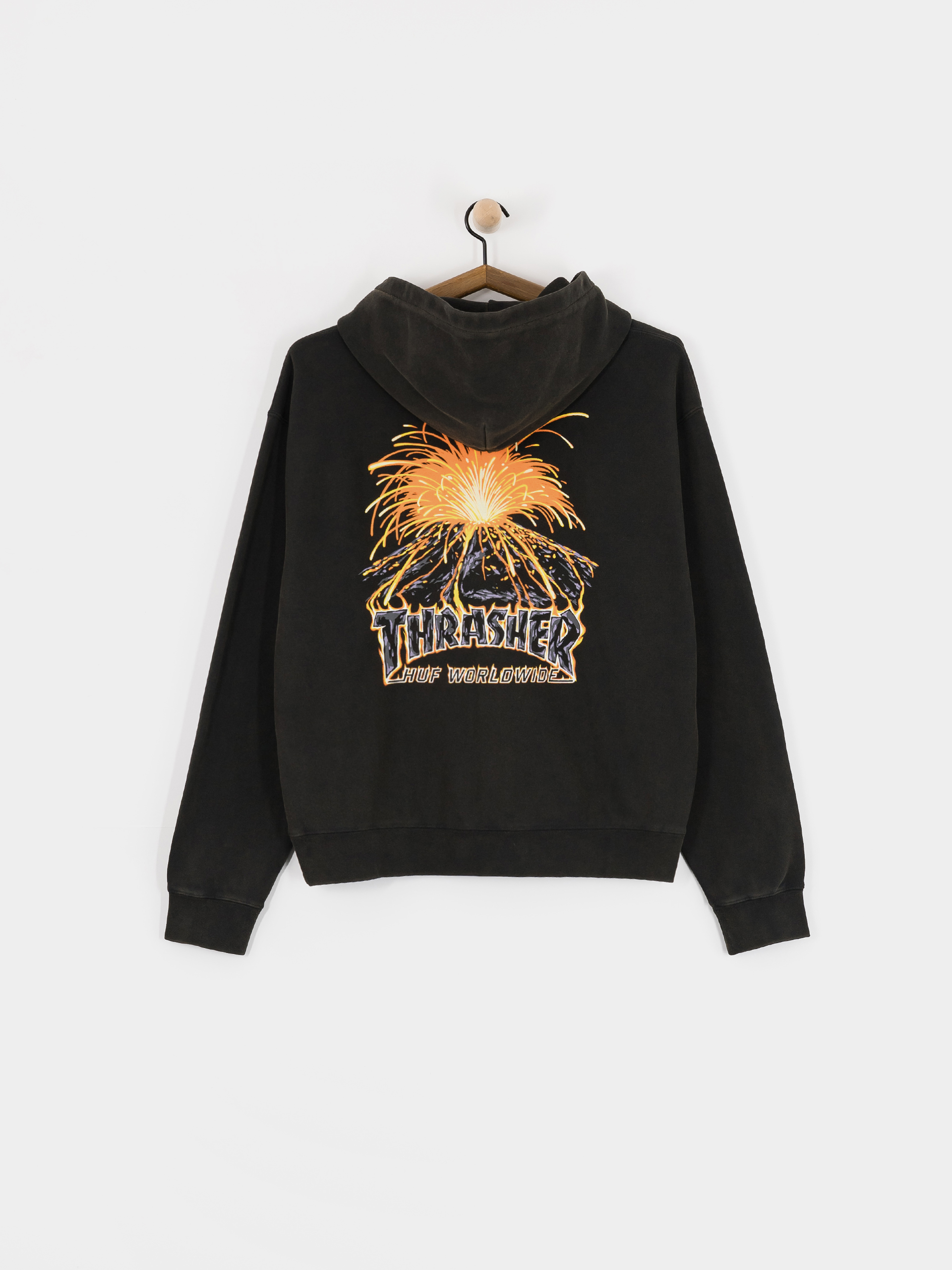 Mikina s kapucňou HUF X Thrasher Meltdown Heavyweight HD (washed black)
