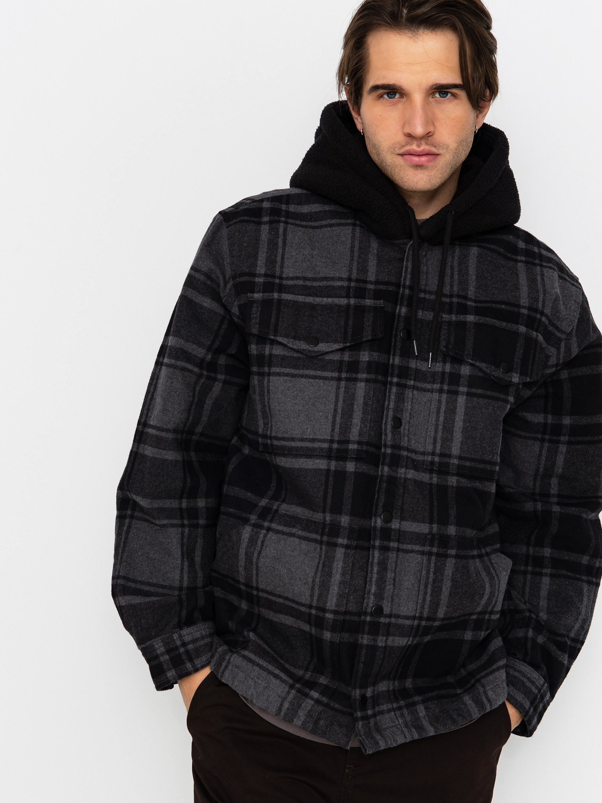 Kou0161eu013ea Vans Piedmont Hooded Plaid Shacket (black/asphalt heather)