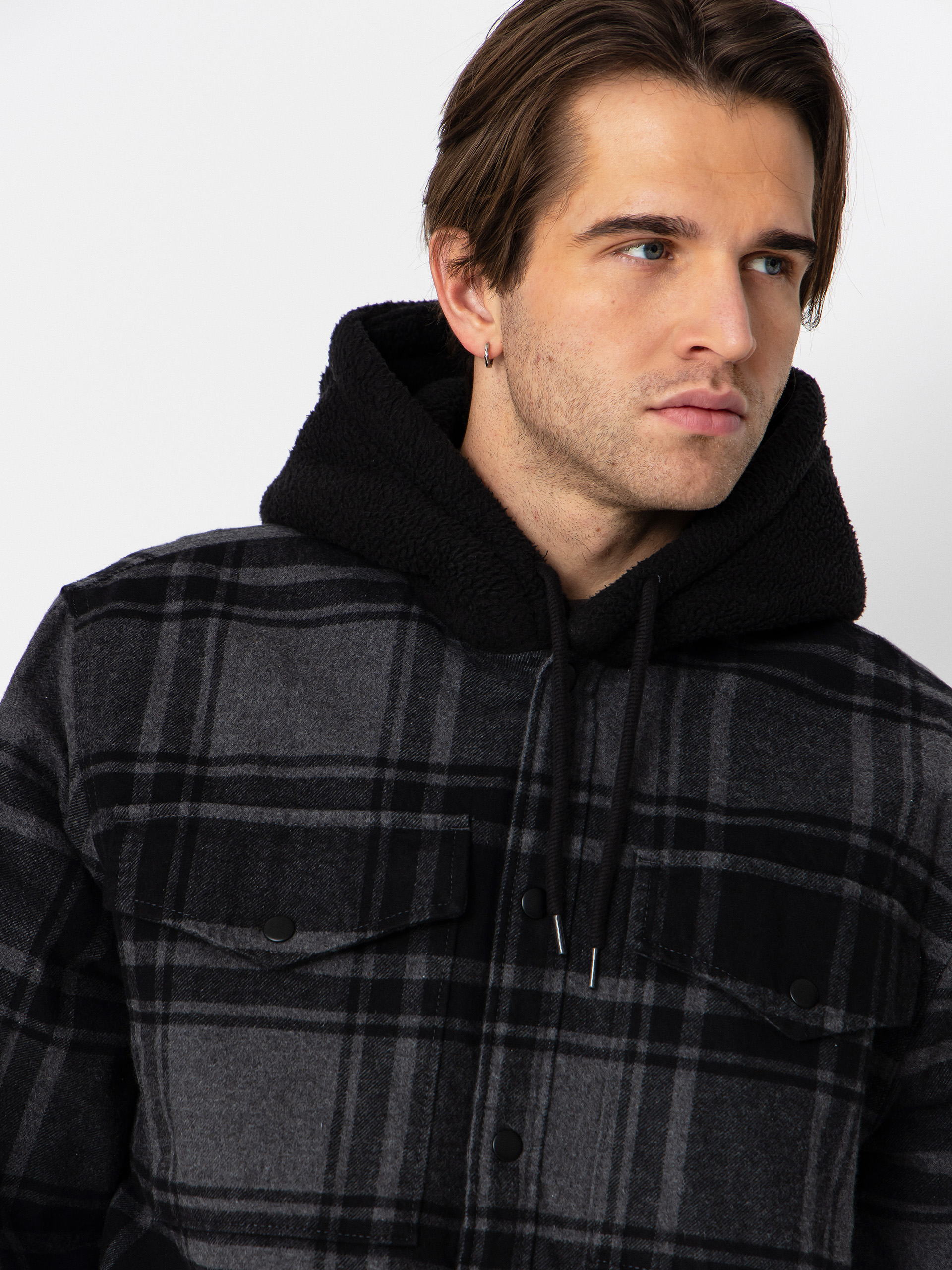 Košeľa Vans Piedmont Hooded Plaid Shacket (black/asphalt heather)