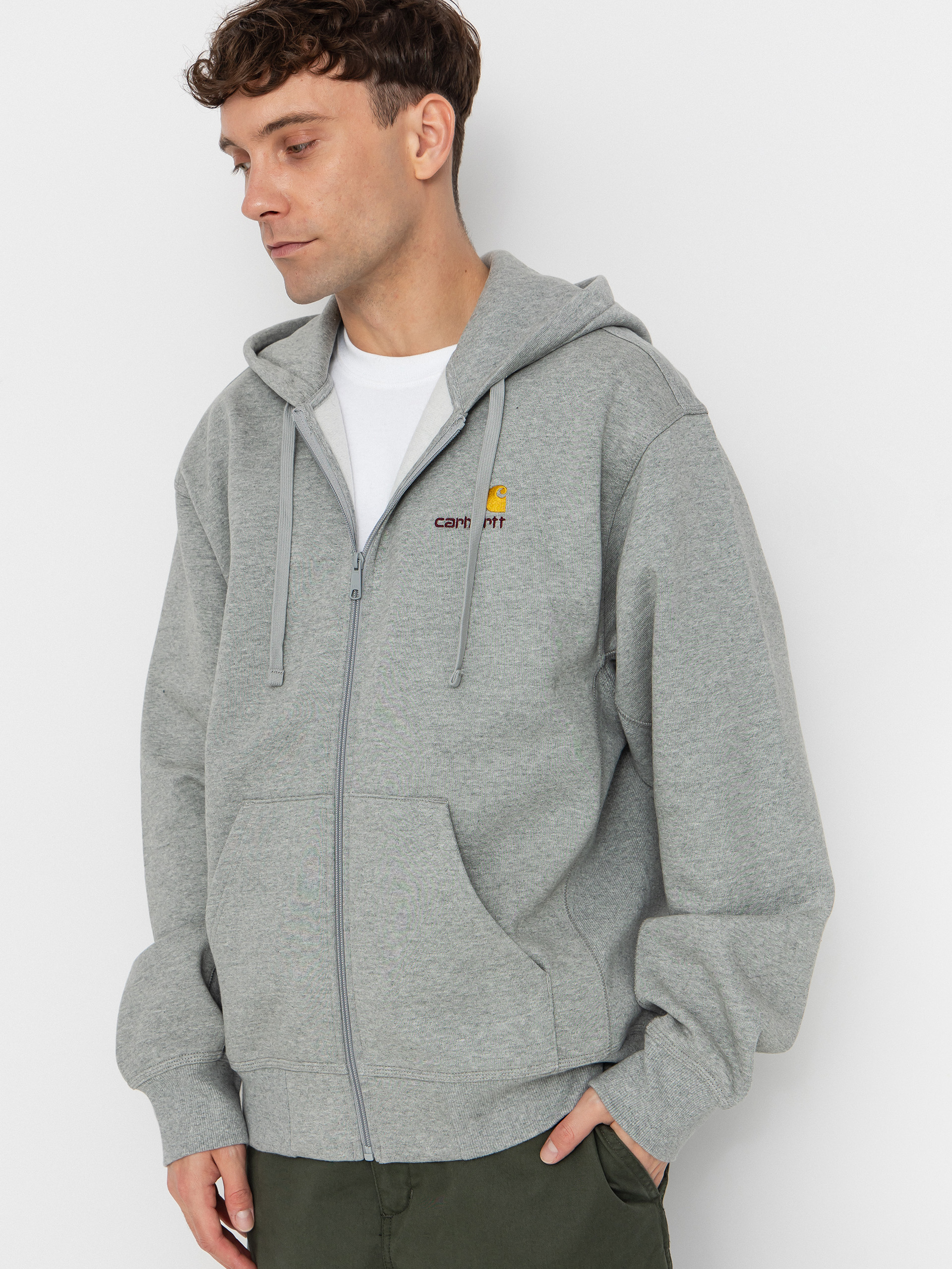 Mikina s kapucňou Carhartt WIP American Script ZHD (grey heather)