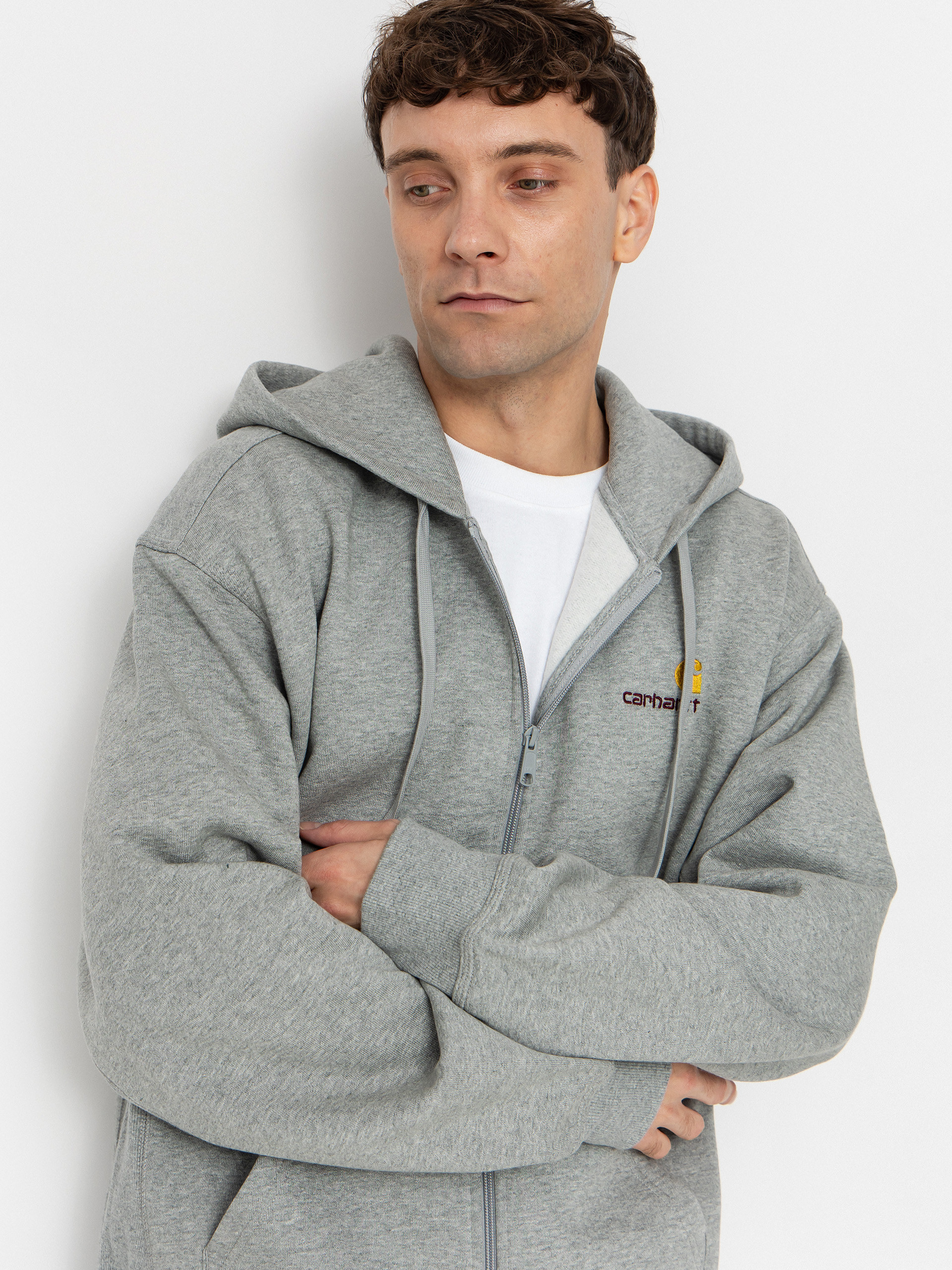 Mikina s kapucňou Carhartt WIP American Script ZHD (grey heather)