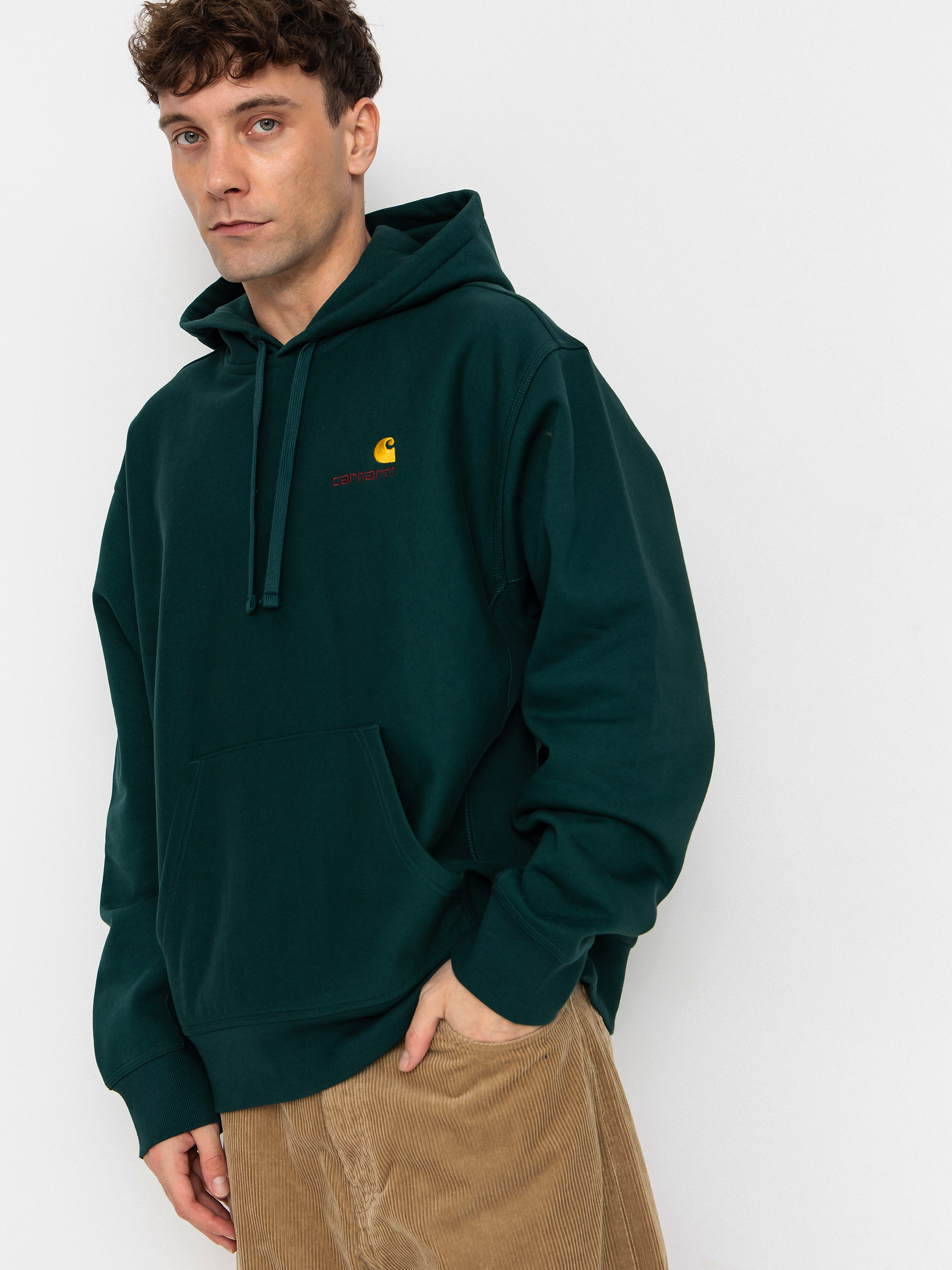 Mikina s kapucňou Carhartt WIP American Script HD (dark fir)
