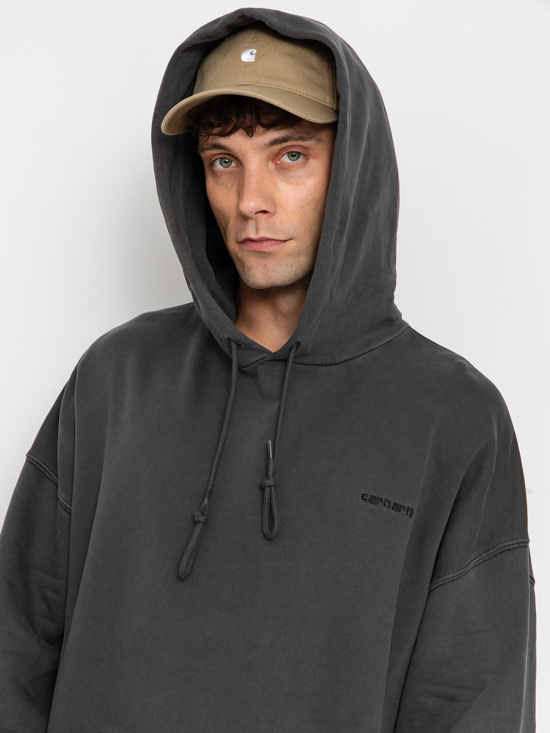 Mikina s kapucu0148ou Carhartt WIP Benton HD (graphite/garment dyed)