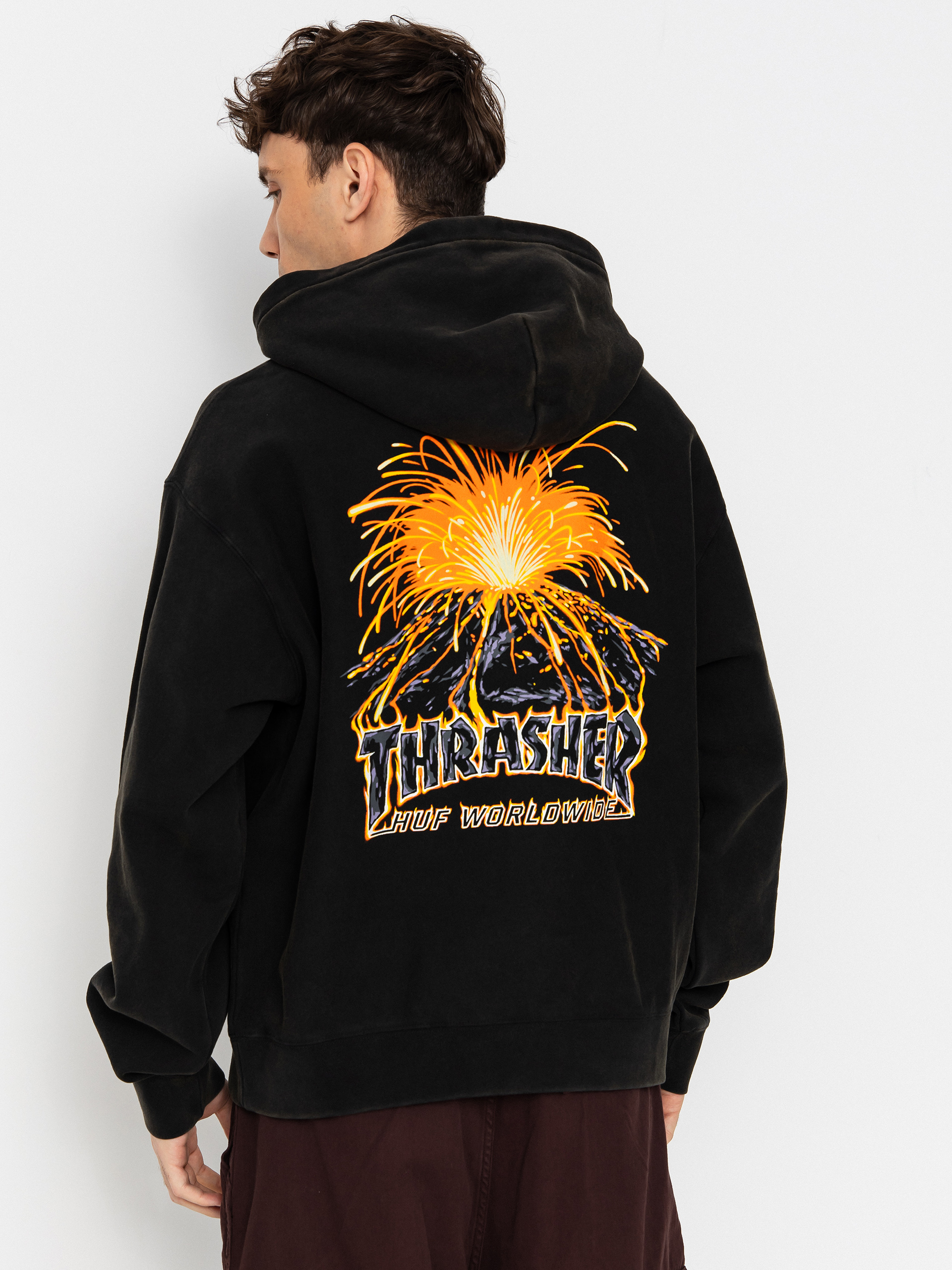 Mikina s kapucňou HUF X Thrasher Meltdown Heavyweight HD (washed black)