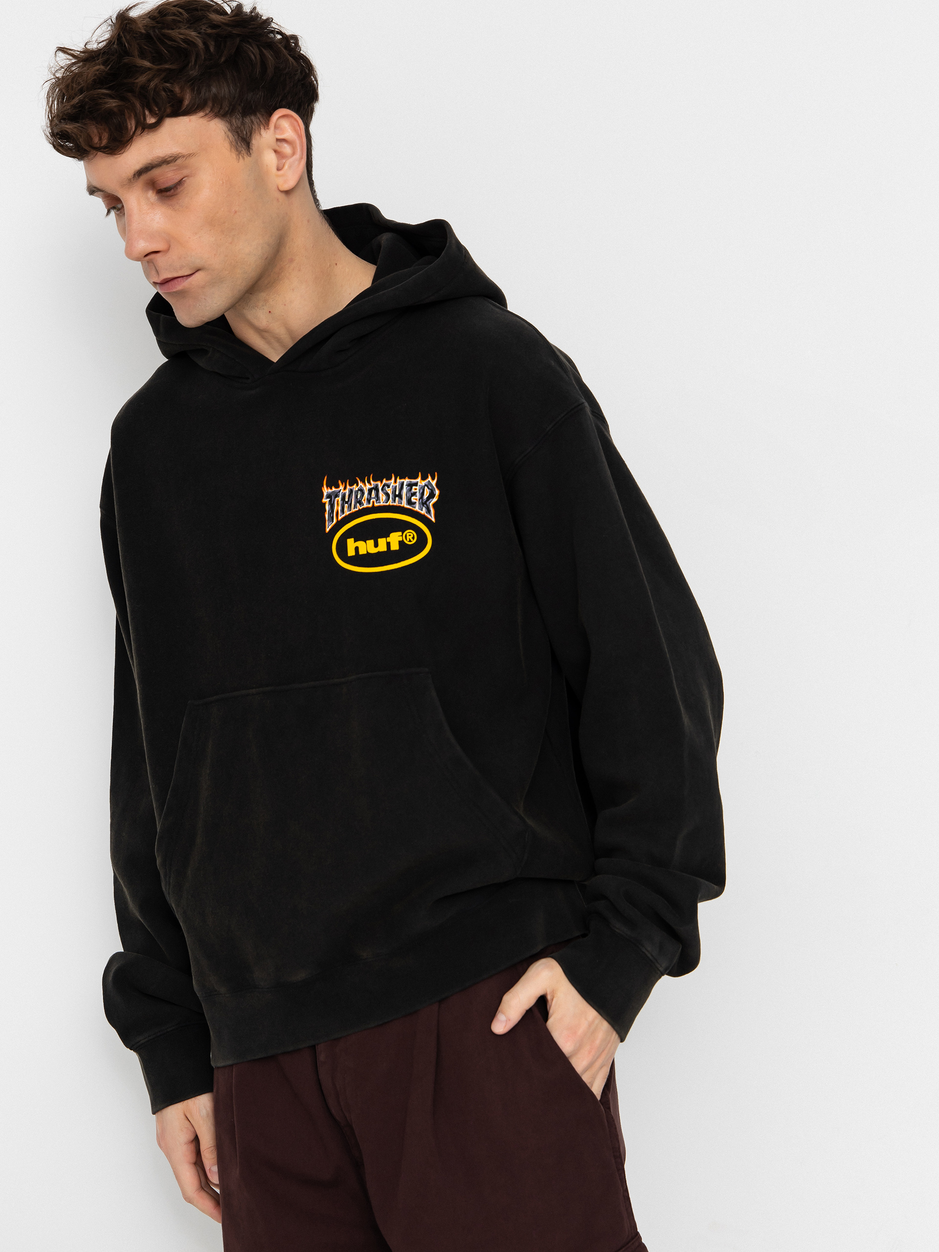 Mikina s kapucňou HUF X Thrasher Meltdown Heavyweight HD (washed black)