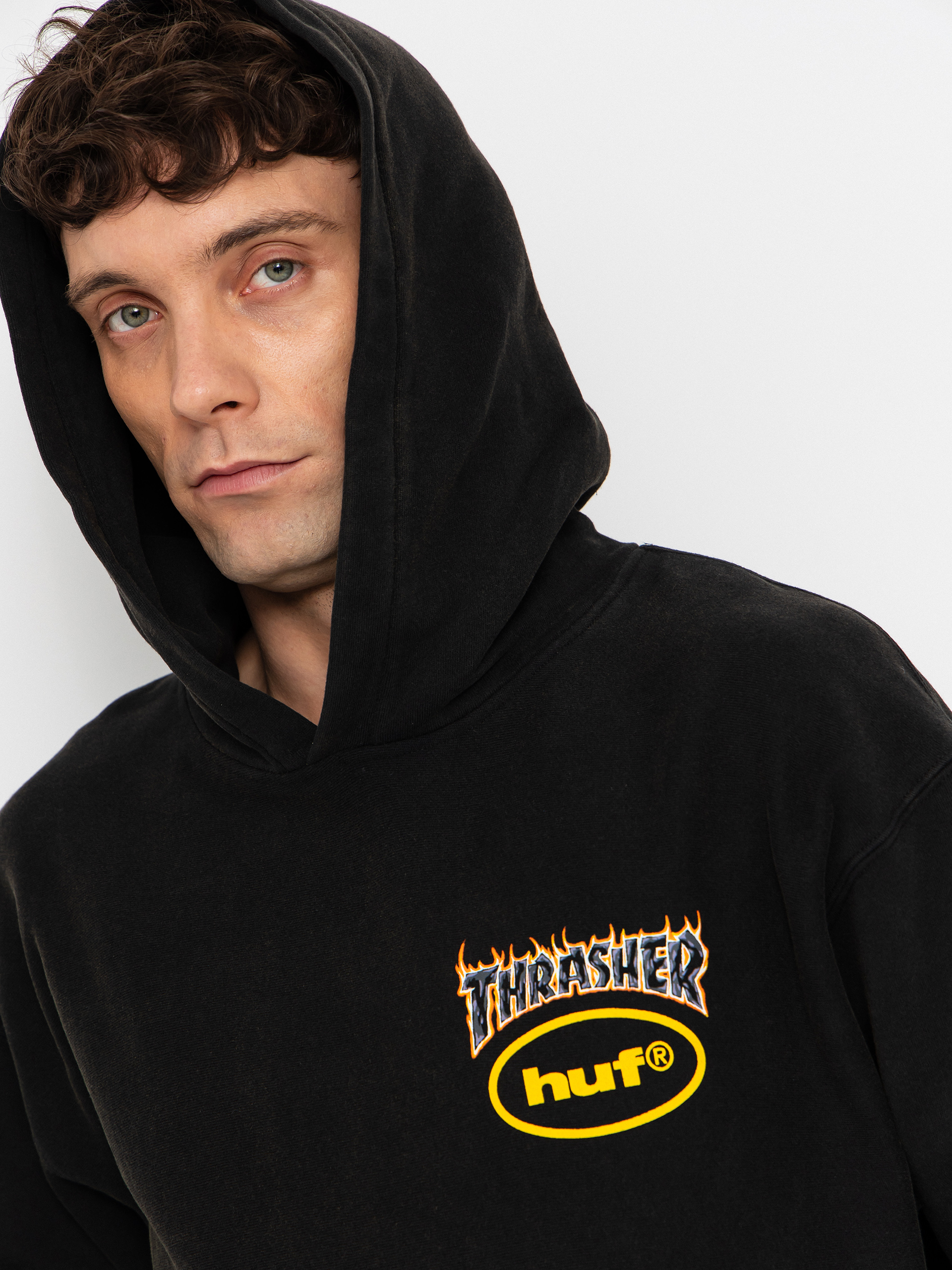 Mikina s kapucňou HUF X Thrasher Meltdown Heavyweight HD (washed black)