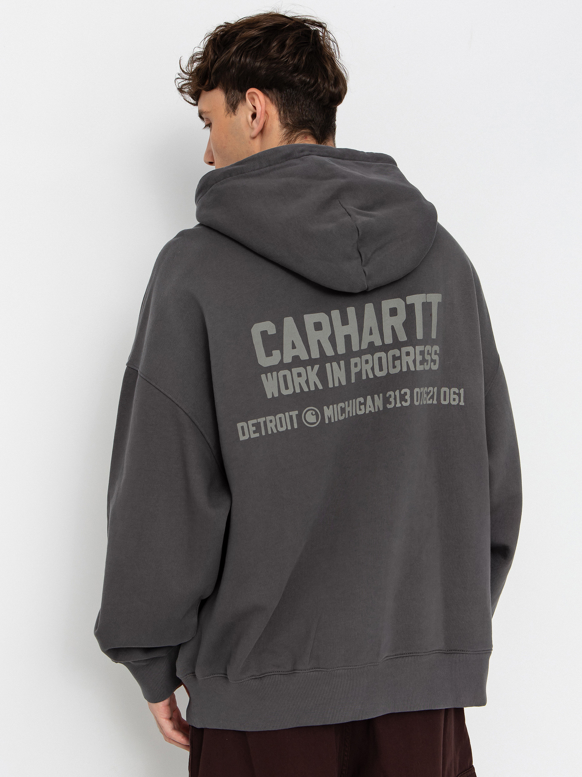 Mikina s kapucňou Carhartt WIP Distance HD (graphite/stone dyed)