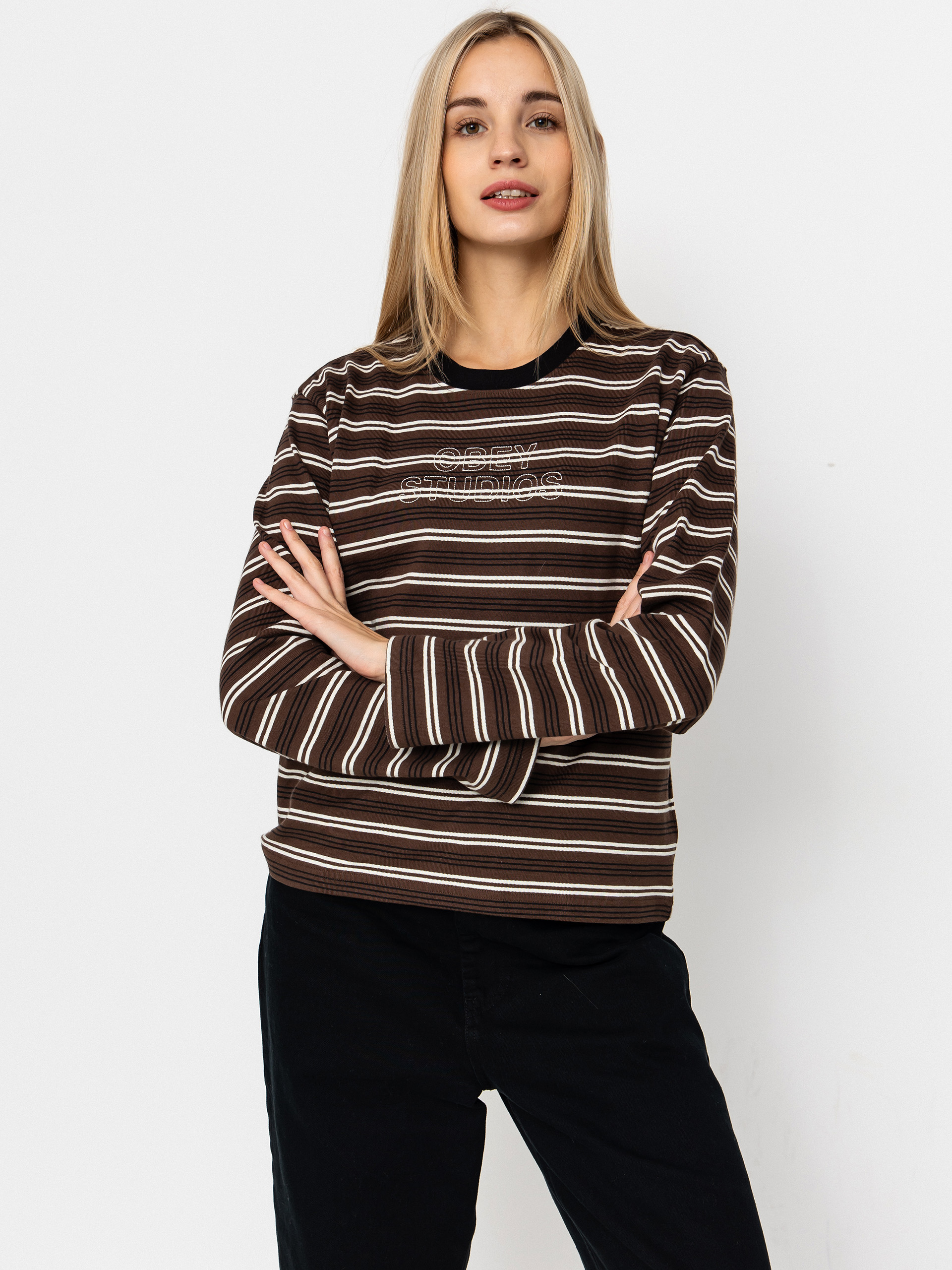 Triko OBEY Louie Stripe Wmn (mushroom multi)