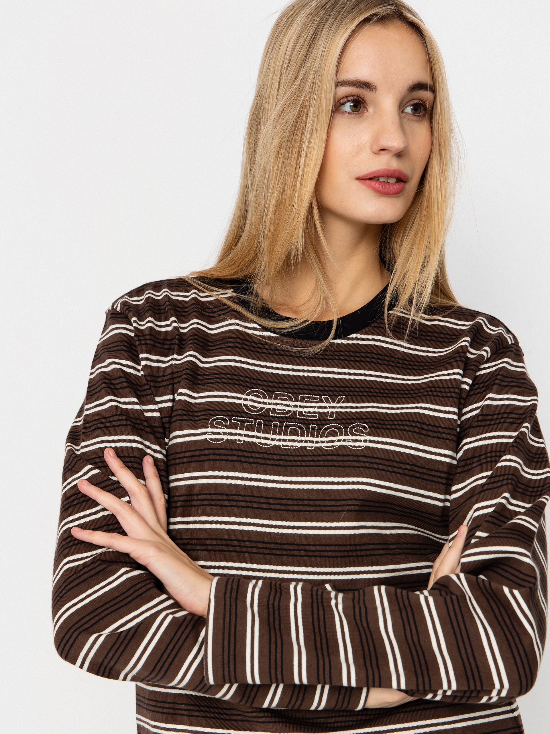 Triko OBEY Louie Stripe Wmn (mushroom multi)