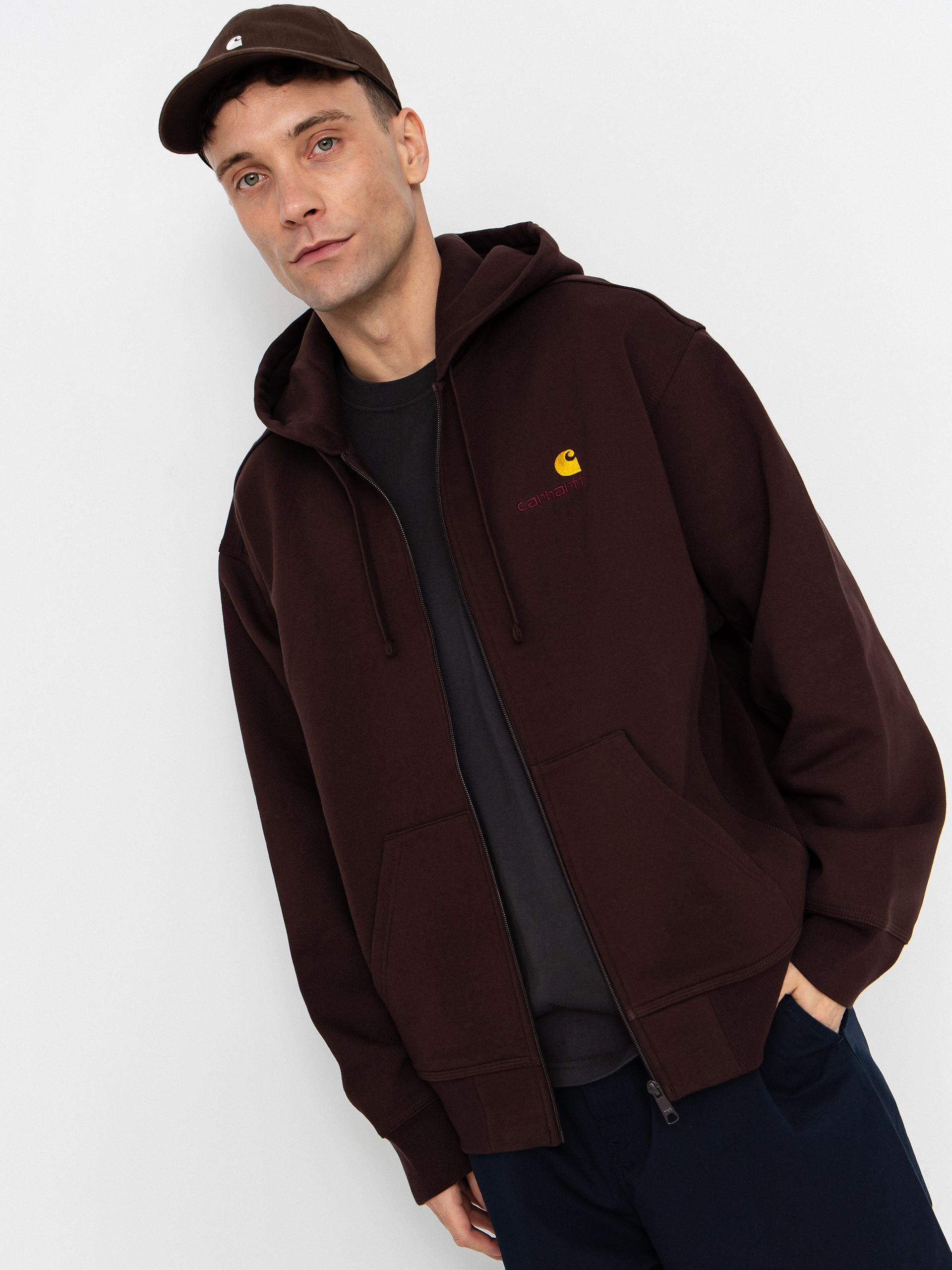 Mikina s kapucu0148ou Carhartt WIP American Script ZHD (palisander)
