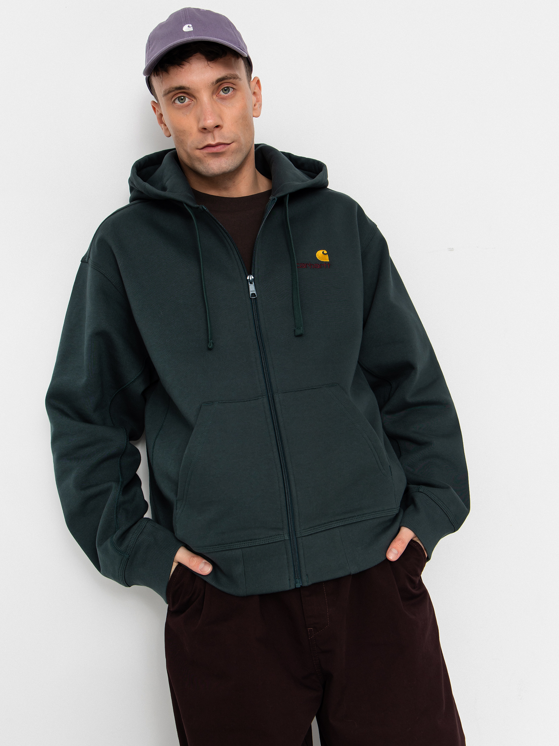 Mikina s kapucňou Carhartt WIP American Script ZHD (kale green)