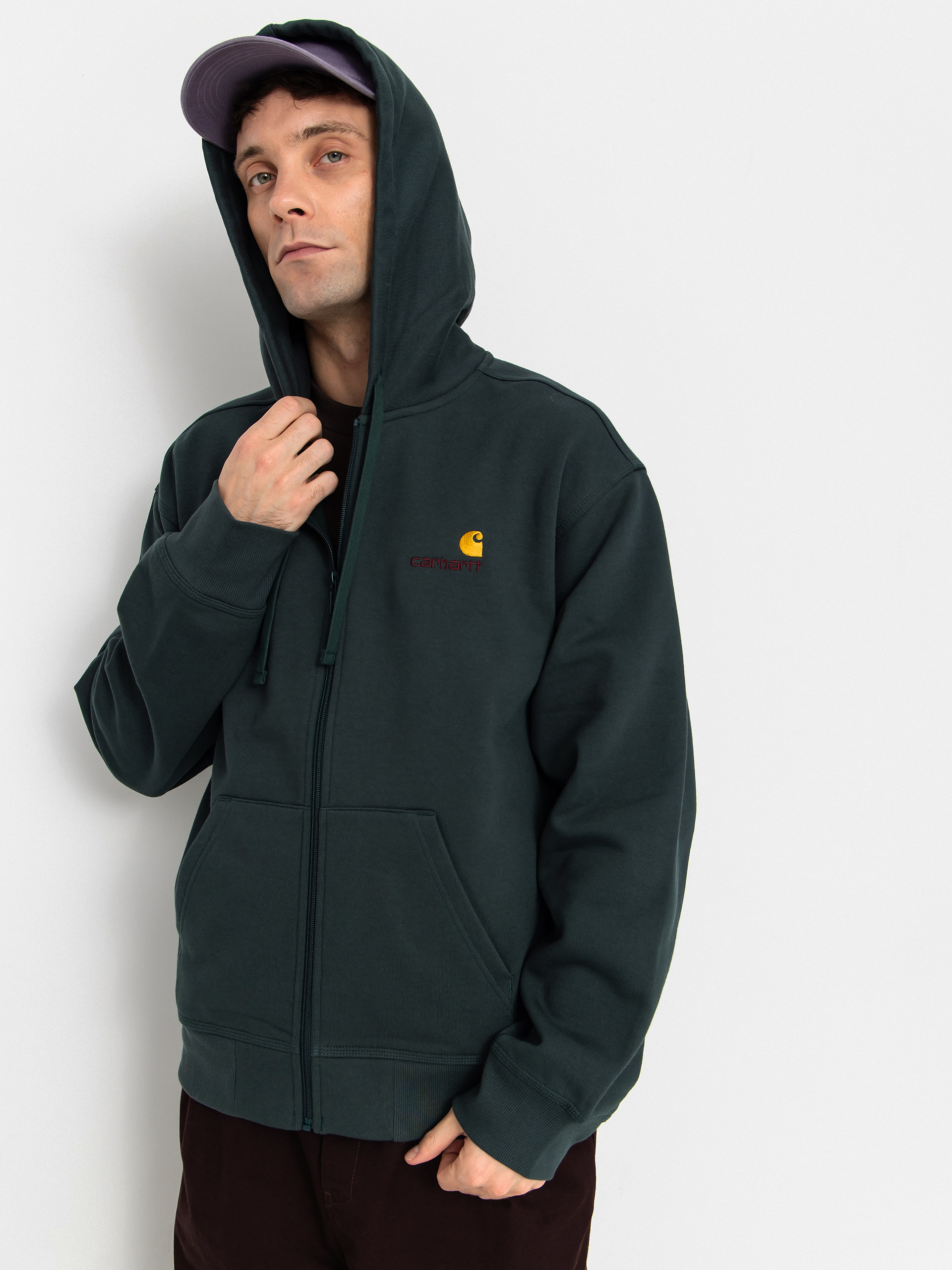 Mikina s kapucňou Carhartt WIP American Script ZHD (kale green)