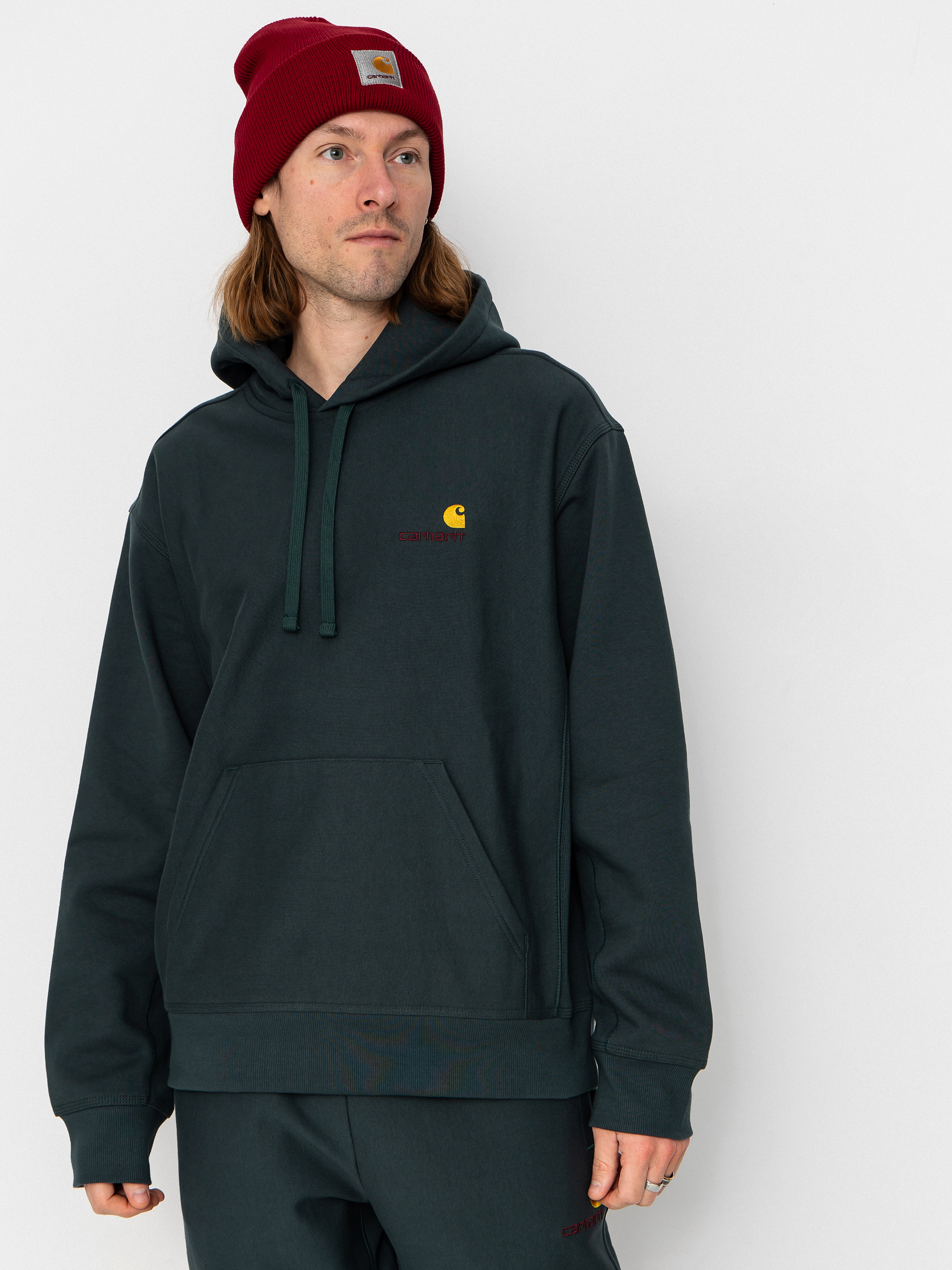 Mikina s kapucňou Carhartt WIP American Script HD (kale green)