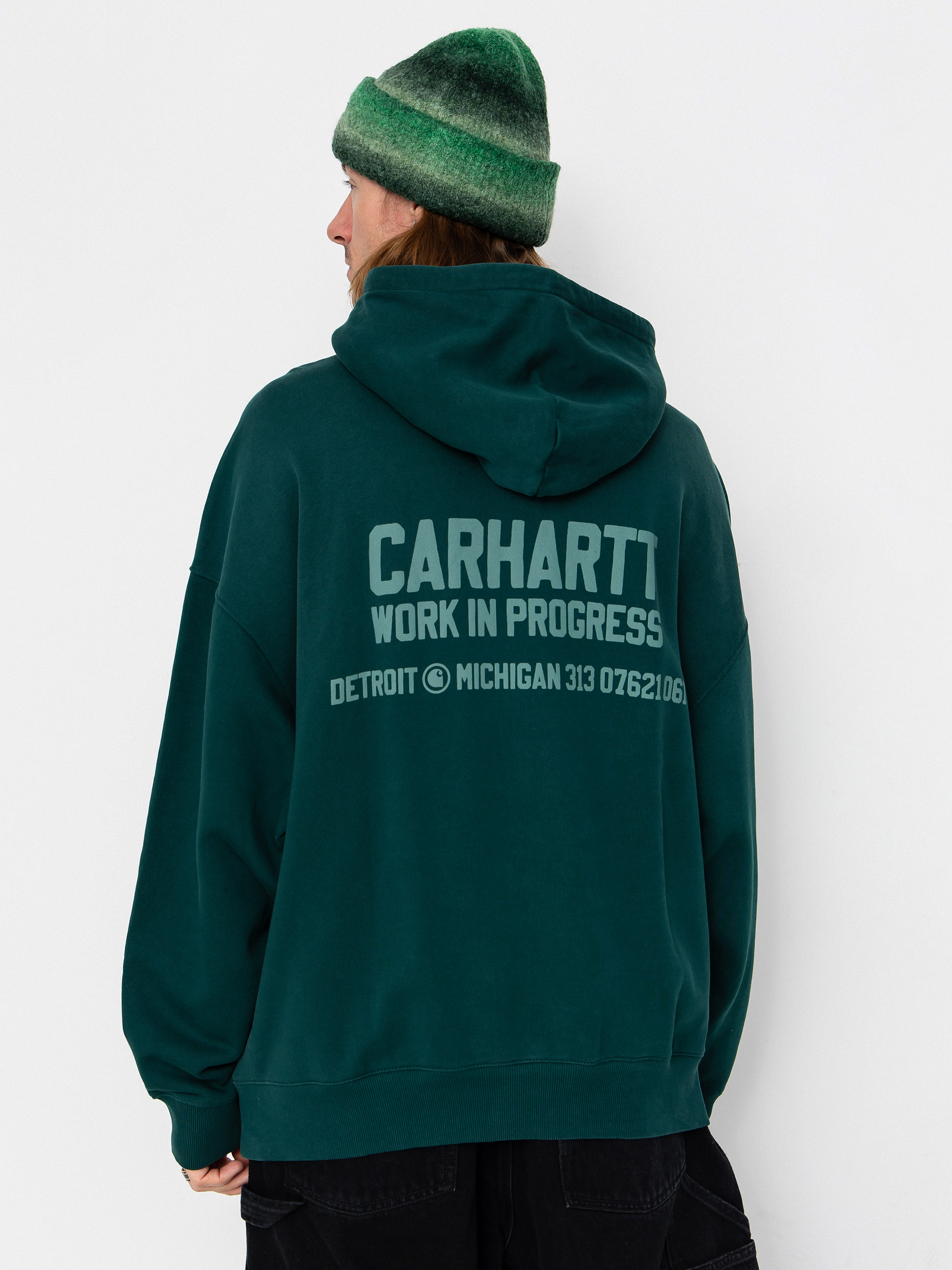 Mikina s kapucu0148ou Carhartt WIP Distance HD (dark fir/stone dyed)