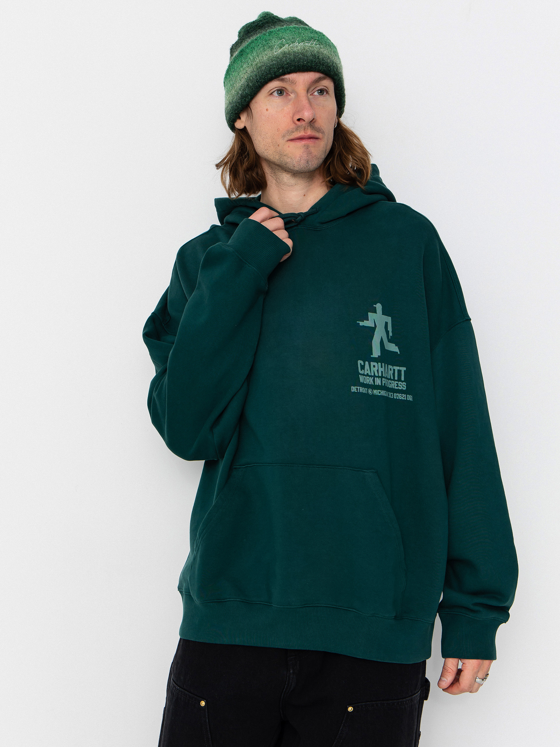 Mikina s kapucňou Carhartt WIP Distance HD (dark fir/stone dyed)