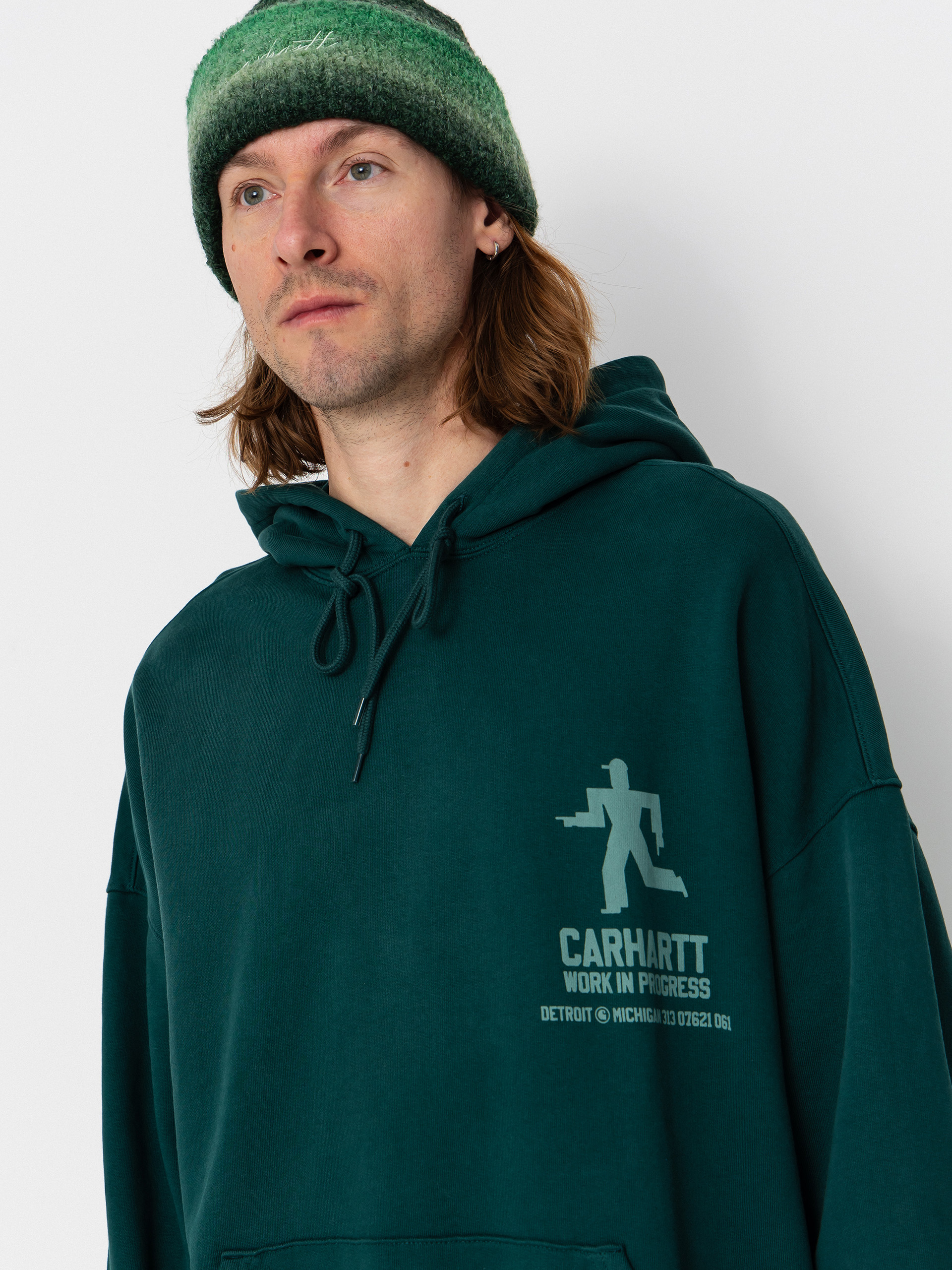 Mikina s kapucňou Carhartt WIP Distance HD (dark fir/stone dyed)