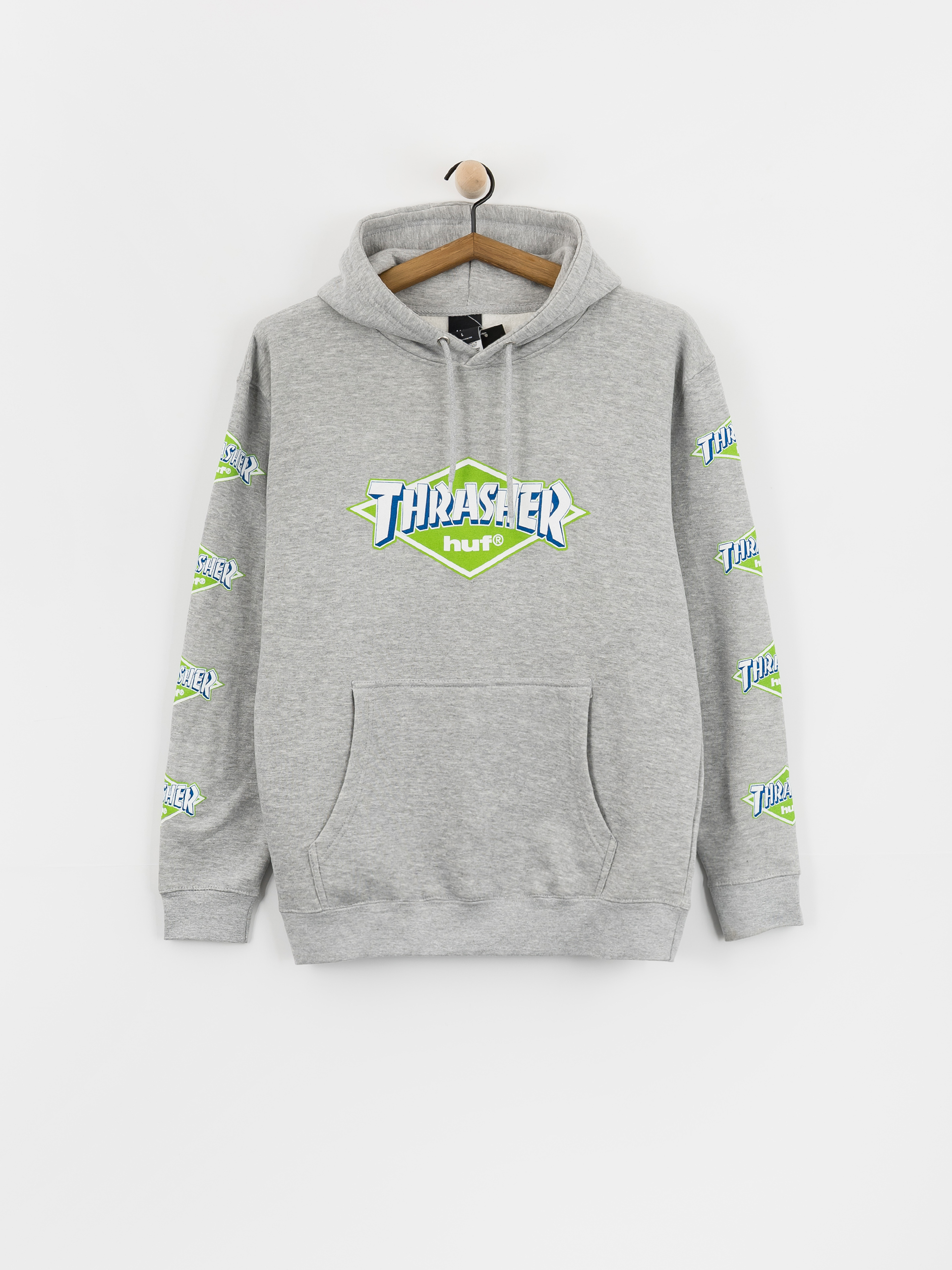 Mikina s kapucu0148ou HUF X Thrasher Logo HD (heather grey)