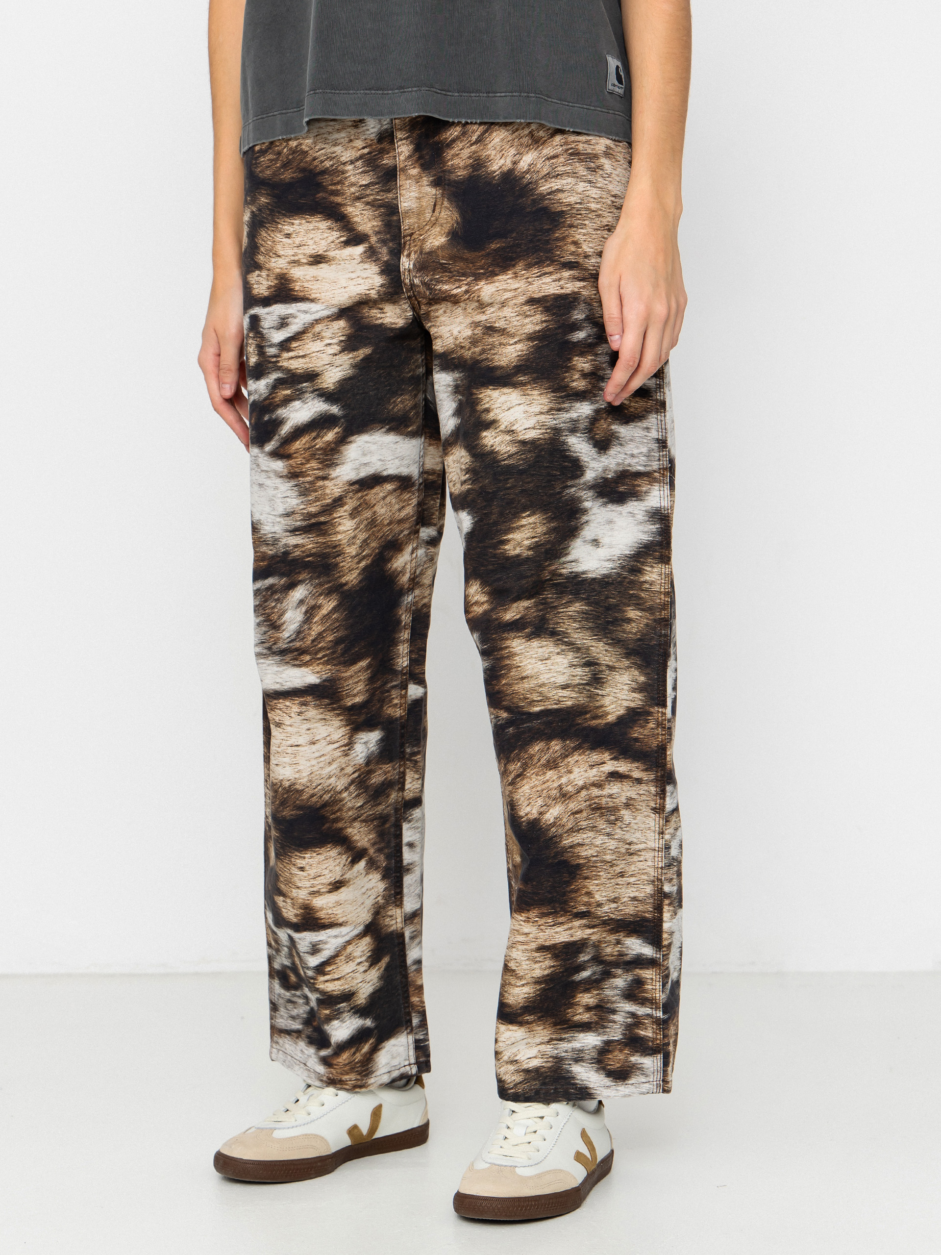 Nohavice Carhartt WIP Brandon Single Knee Wmn (wild dog print/stone washed)