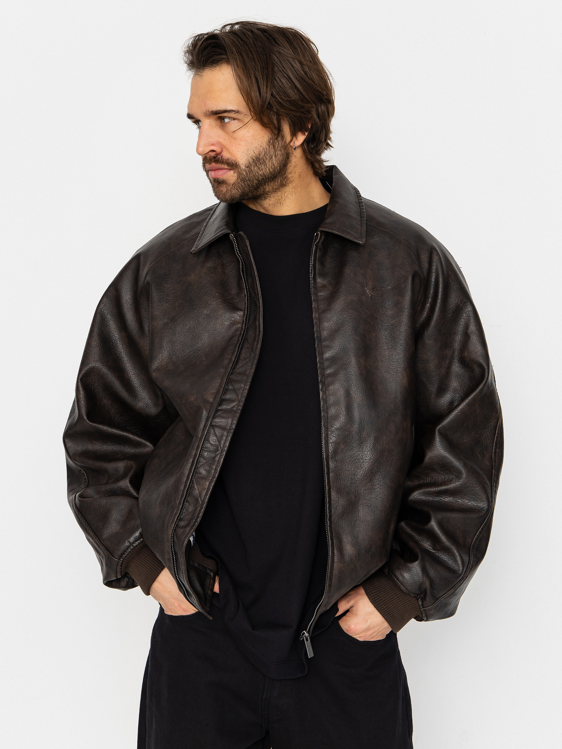 Bunda Karl Kani Signature Pu Leather Bomber (brown)