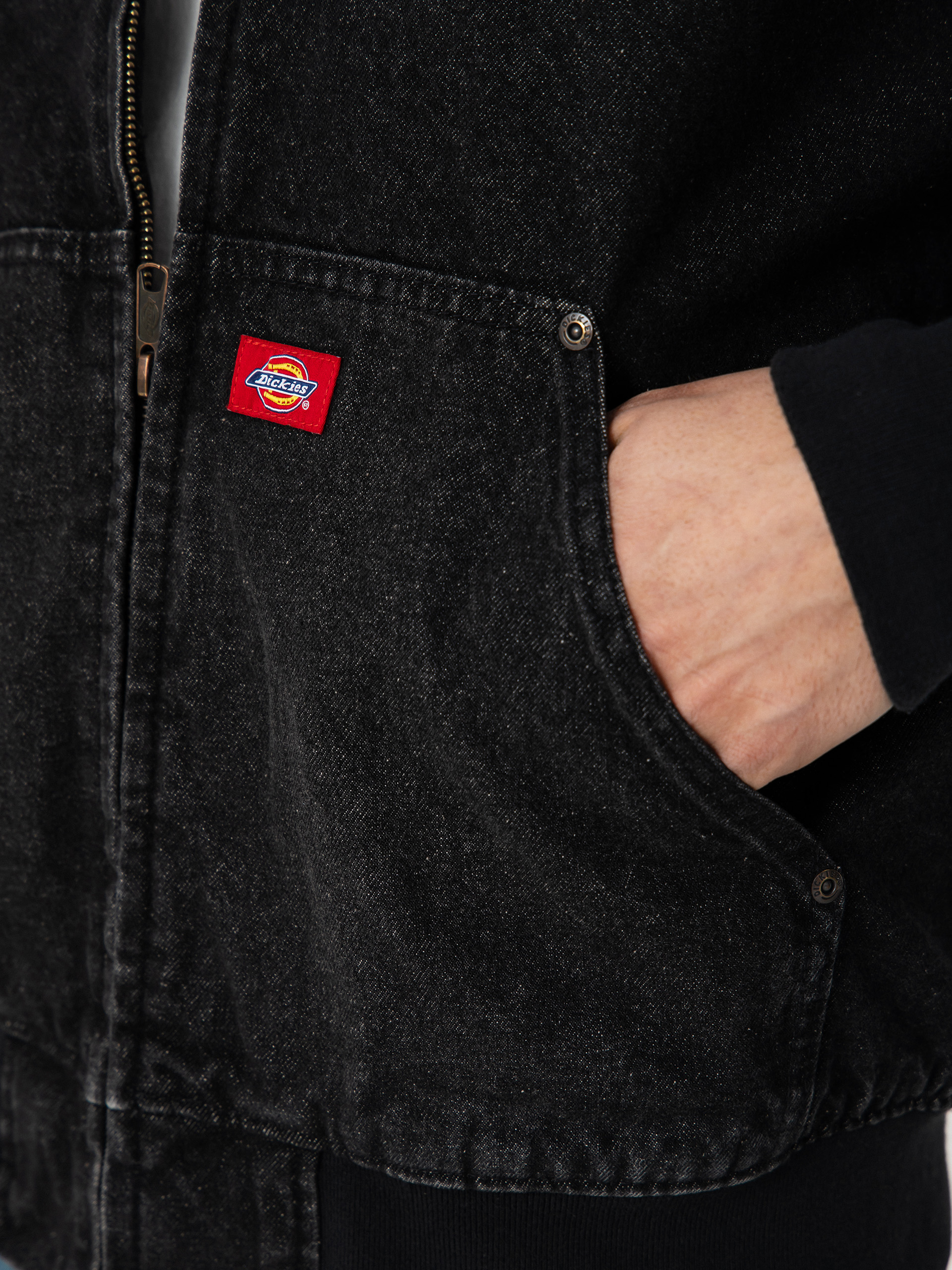 Bunda Dickies Hilham Lined Denim Hooded Bomber (black wash faded)