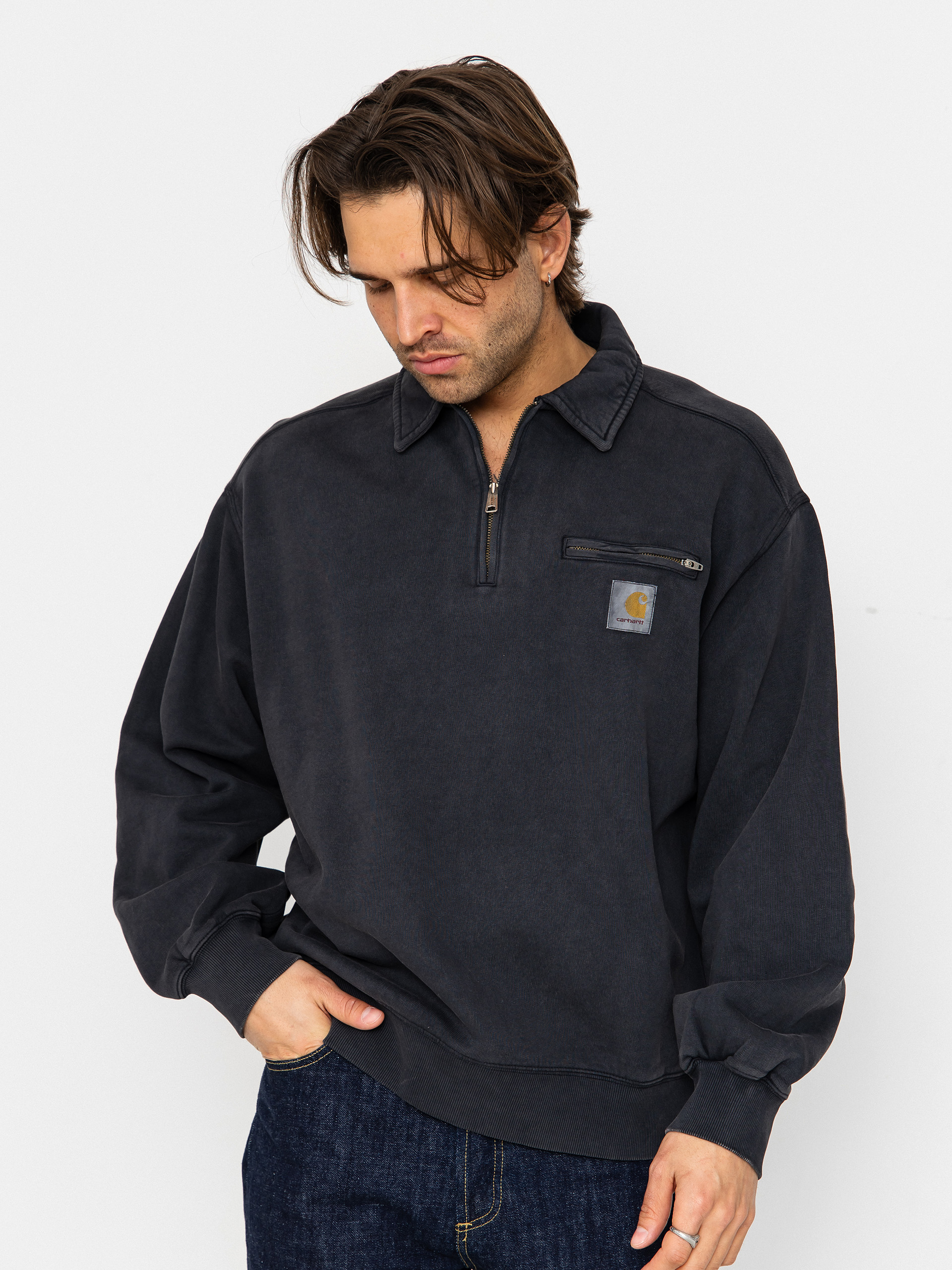 Mikina Carhartt WIP Half Zip Detroit (black)