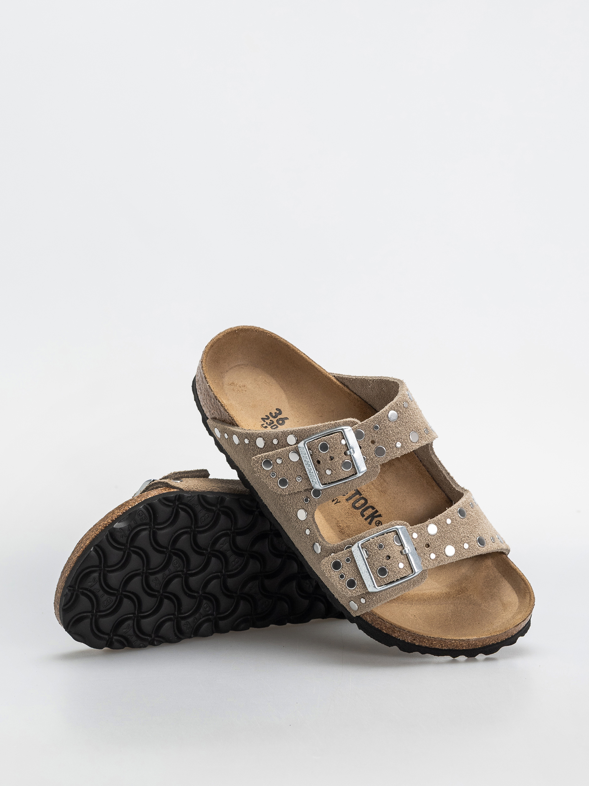 Šľapky Birkenstock Arizona Rivets Suede Leather Narrow Wmn (taupe)