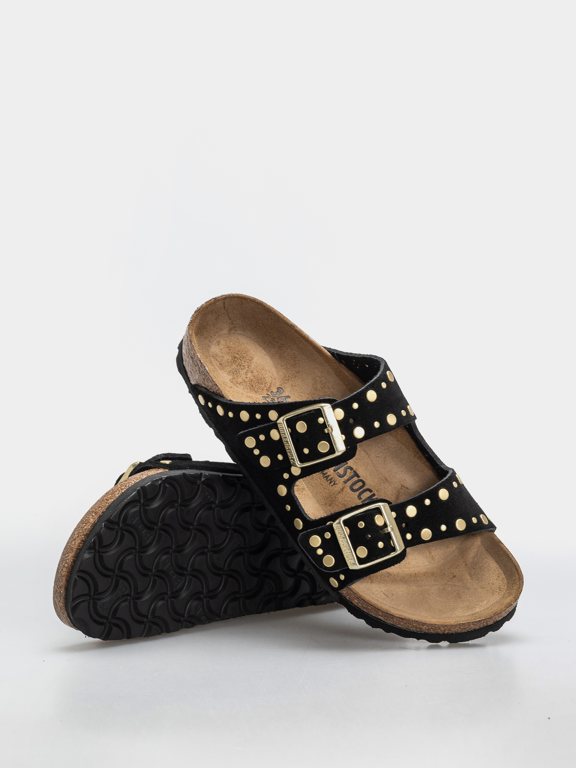 Šľapky Birkenstock Arizona Rivets Suede Leather Narrow Wmn (black)