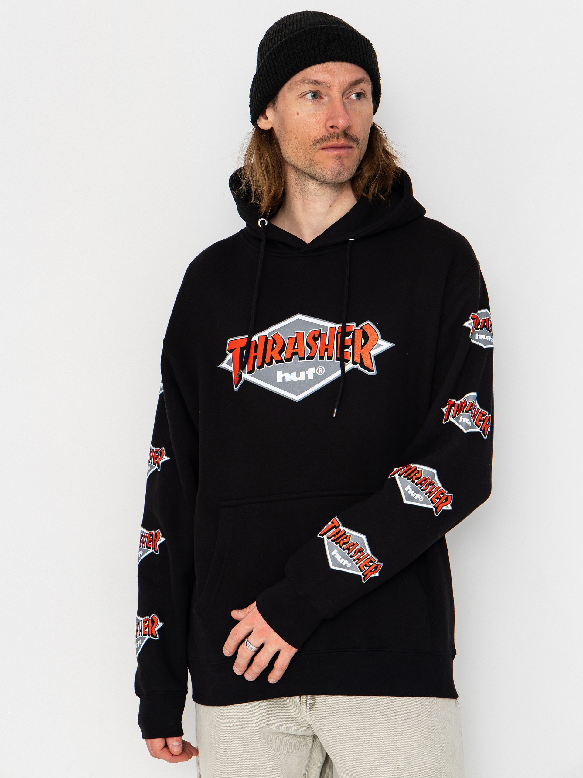 Mikina s kapucňou HUF X Thrasher Logo HD (black)