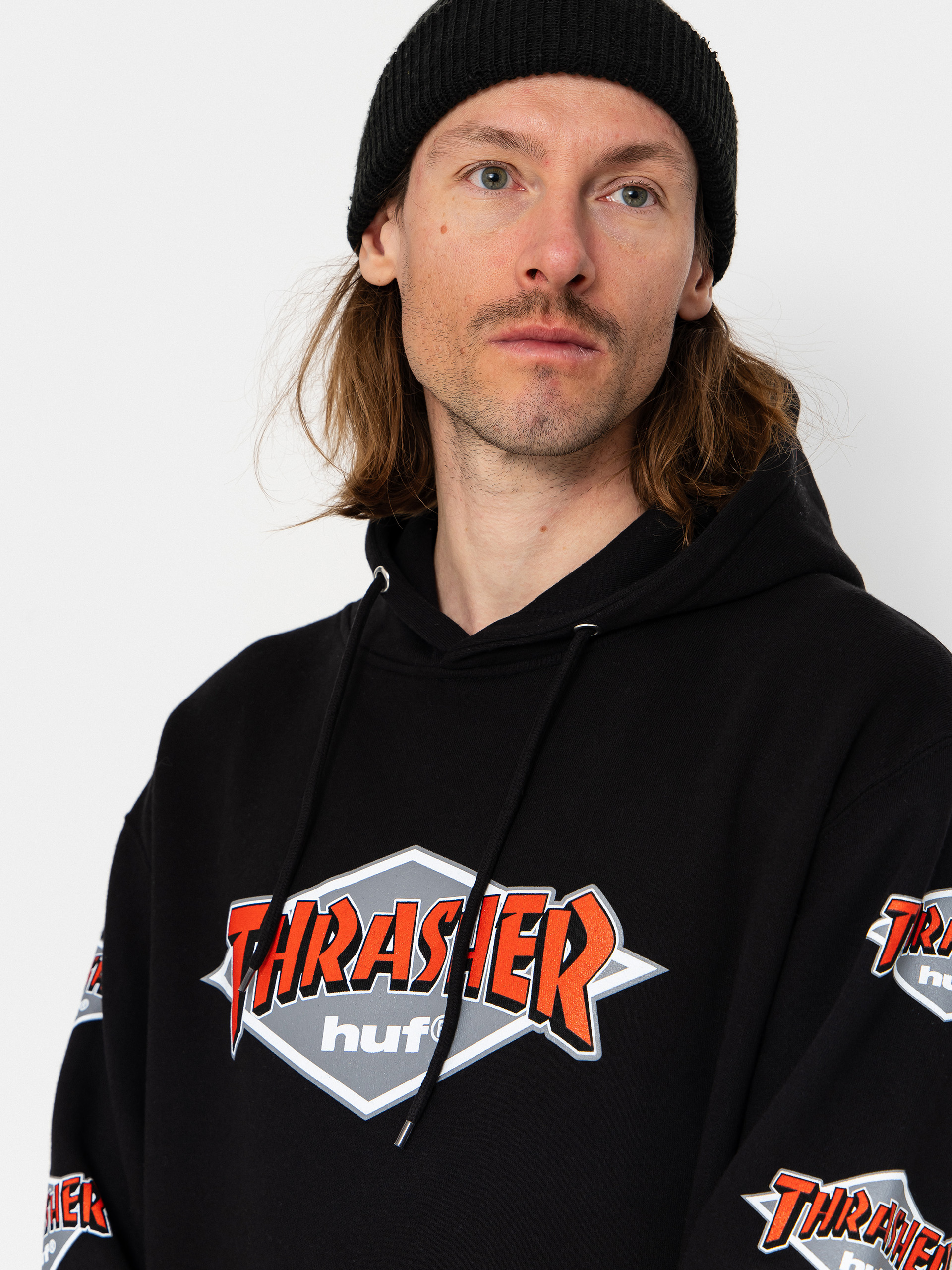 Mikina s kapucňou HUF X Thrasher Logo HD (black)