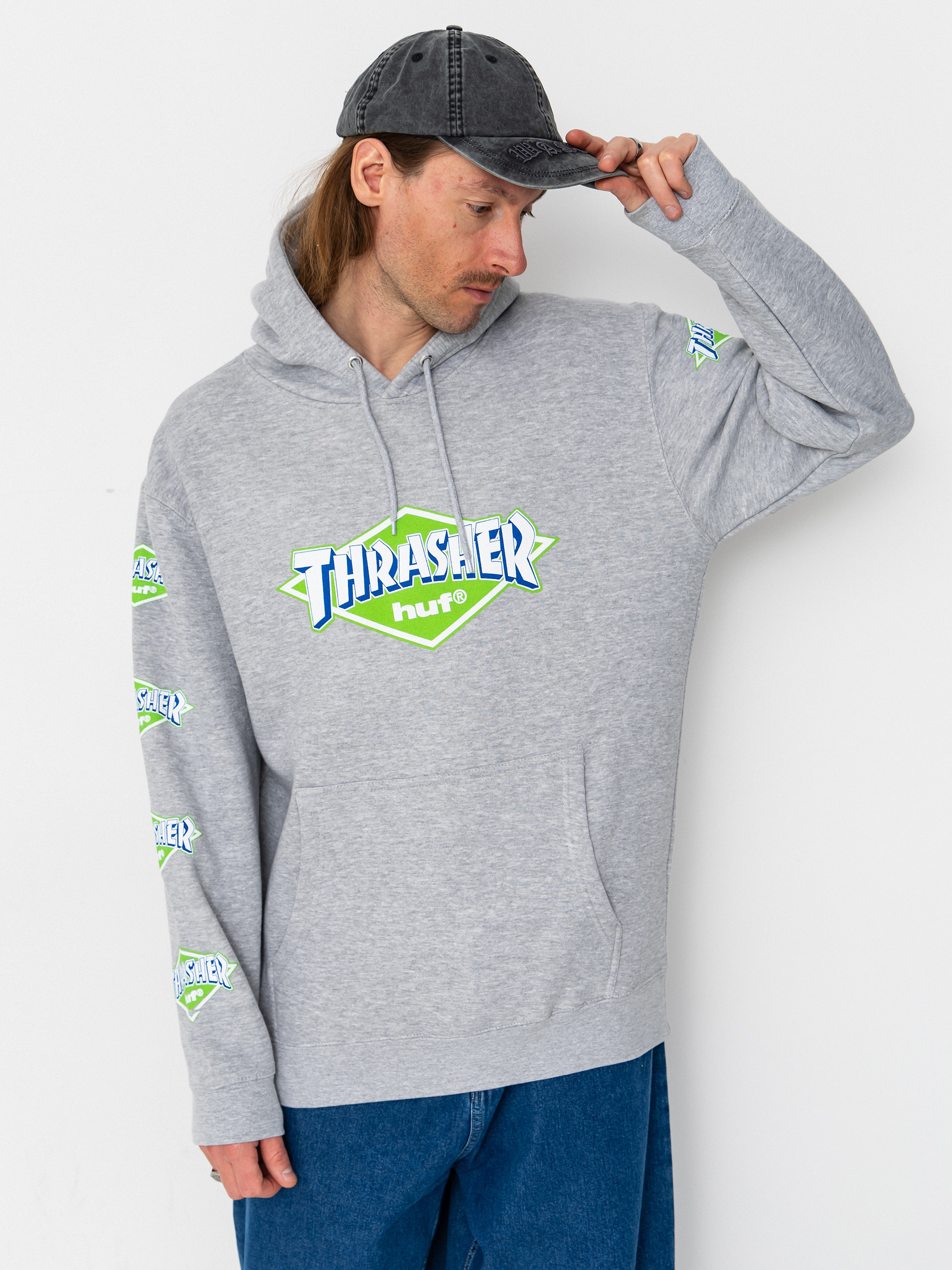 Mikina s kapucňou HUF X Thrasher Logo HD (heather grey)