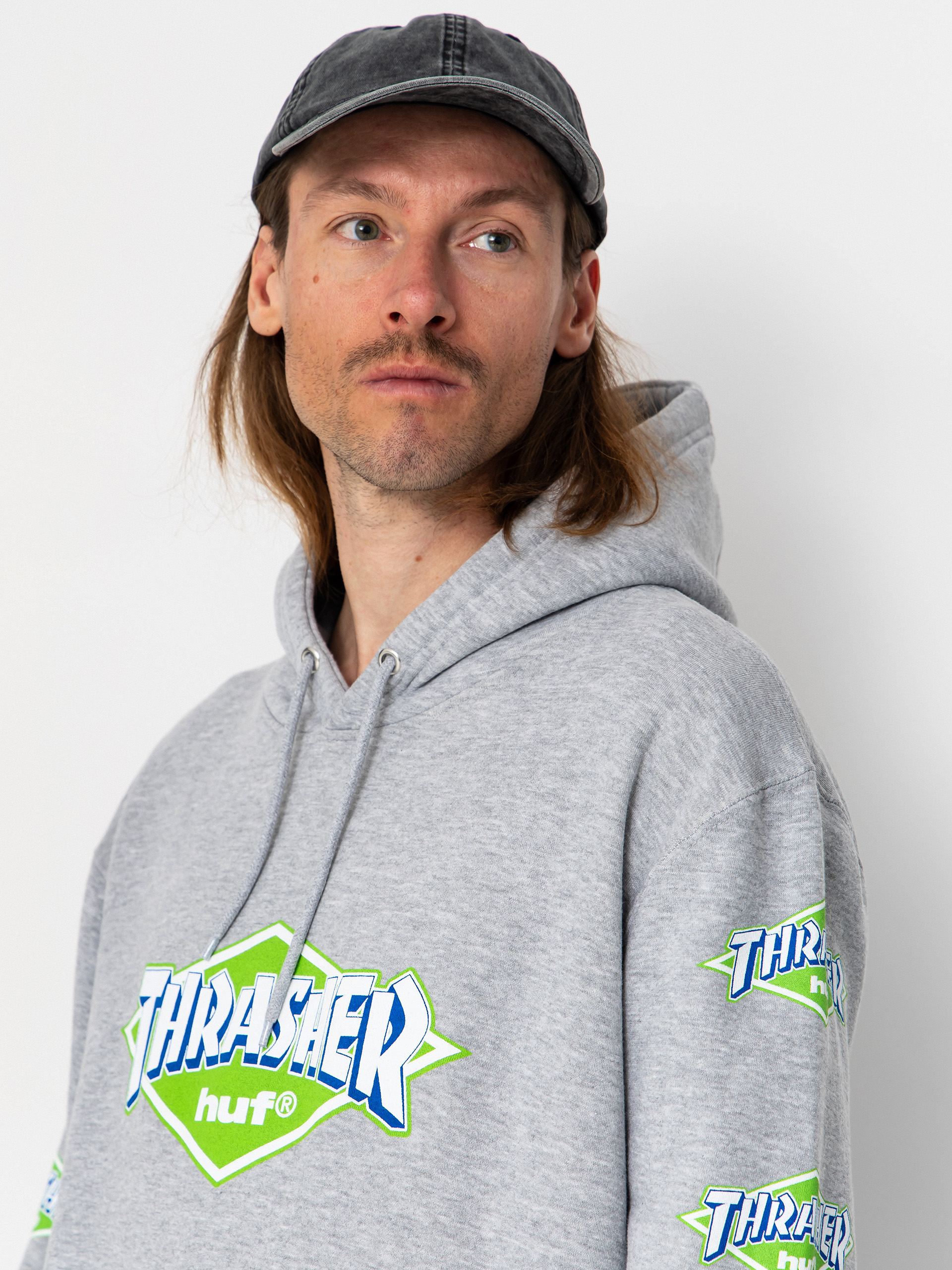 Mikina s kapucňou HUF X Thrasher Logo HD (heather grey)