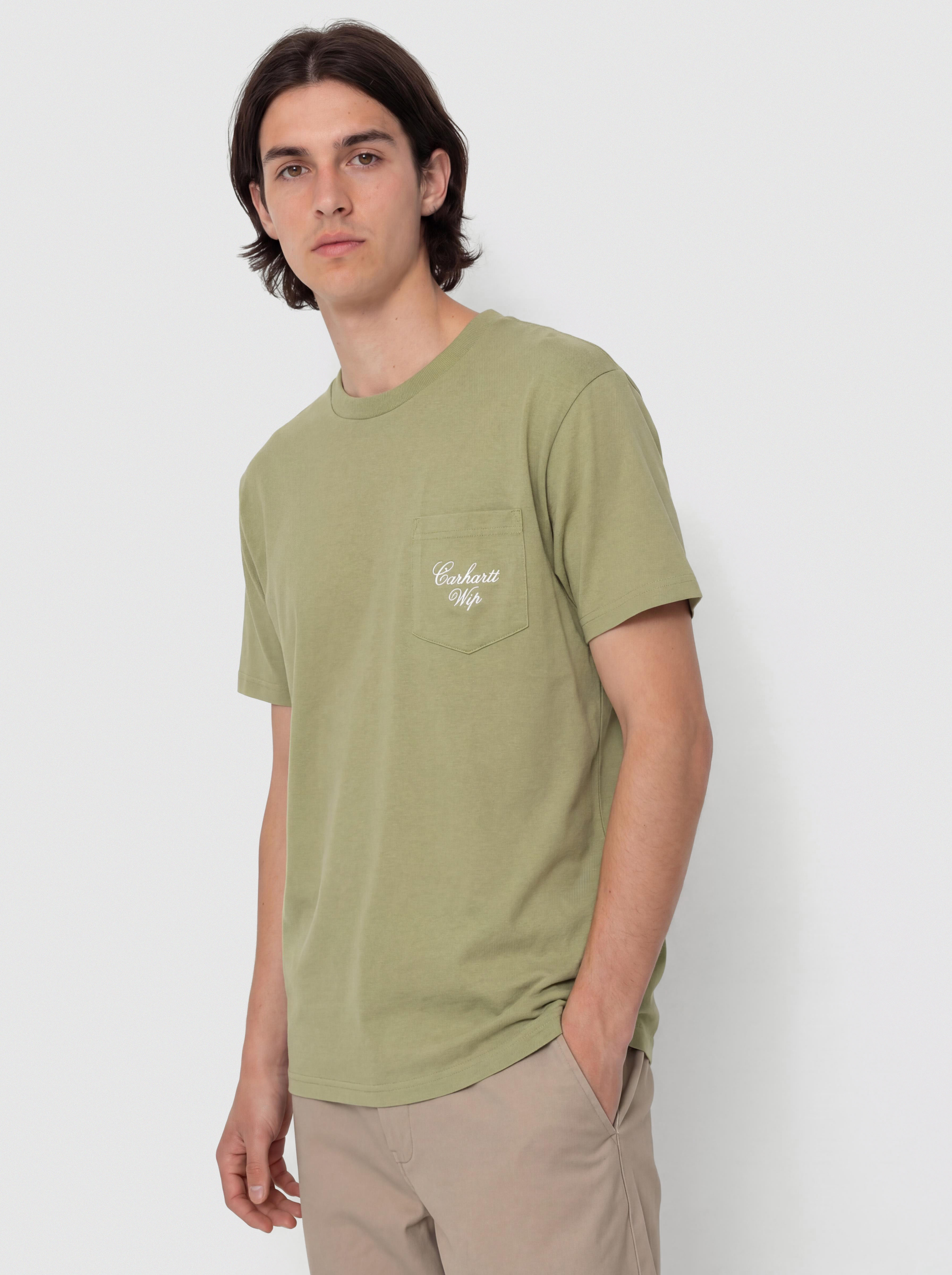 Tričko Carhartt WIP Longhand Pocket (gentle green/white)