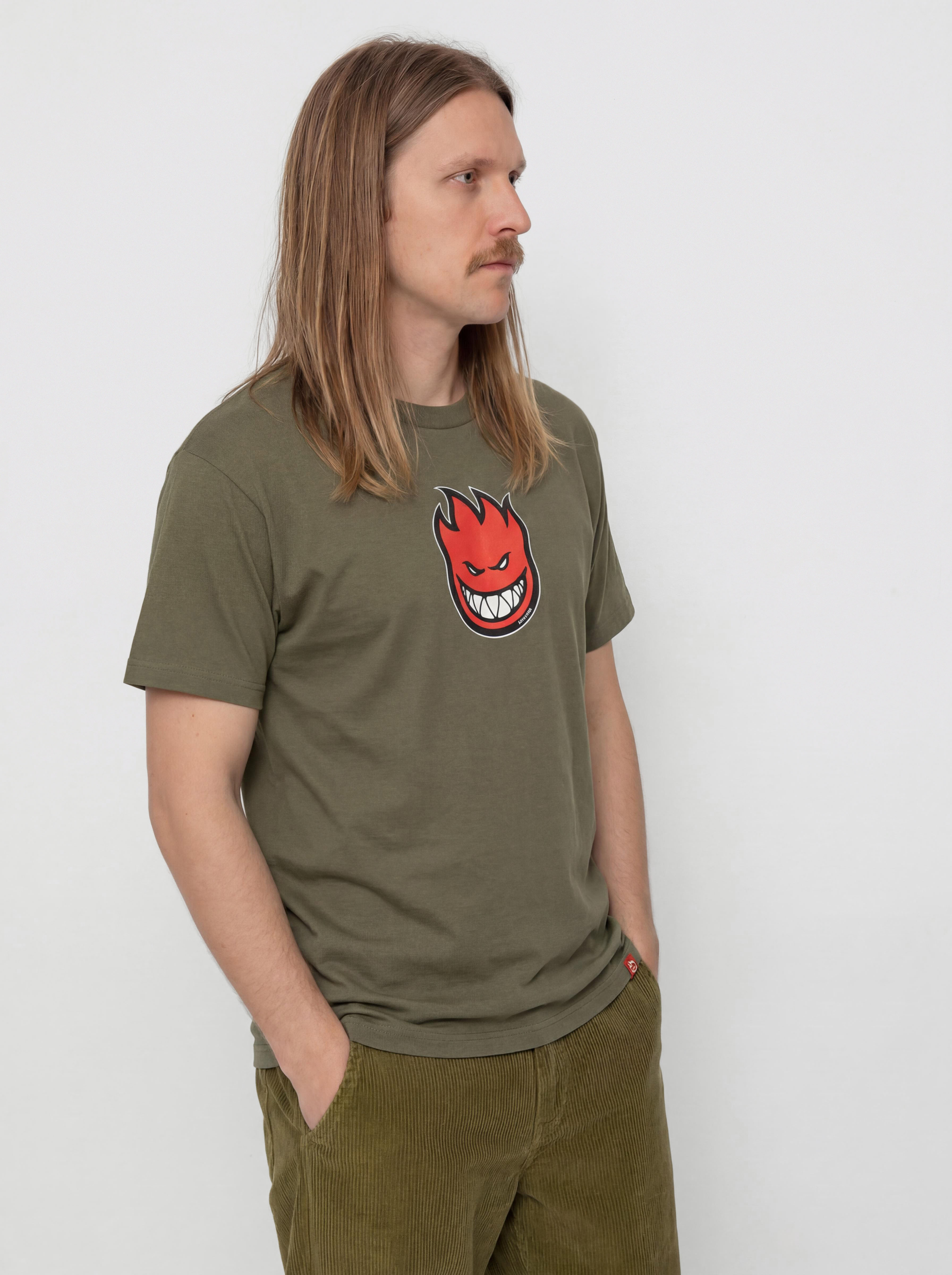 Tričko Spitfire Bighead Mid Fill (military green w/red black & white print)