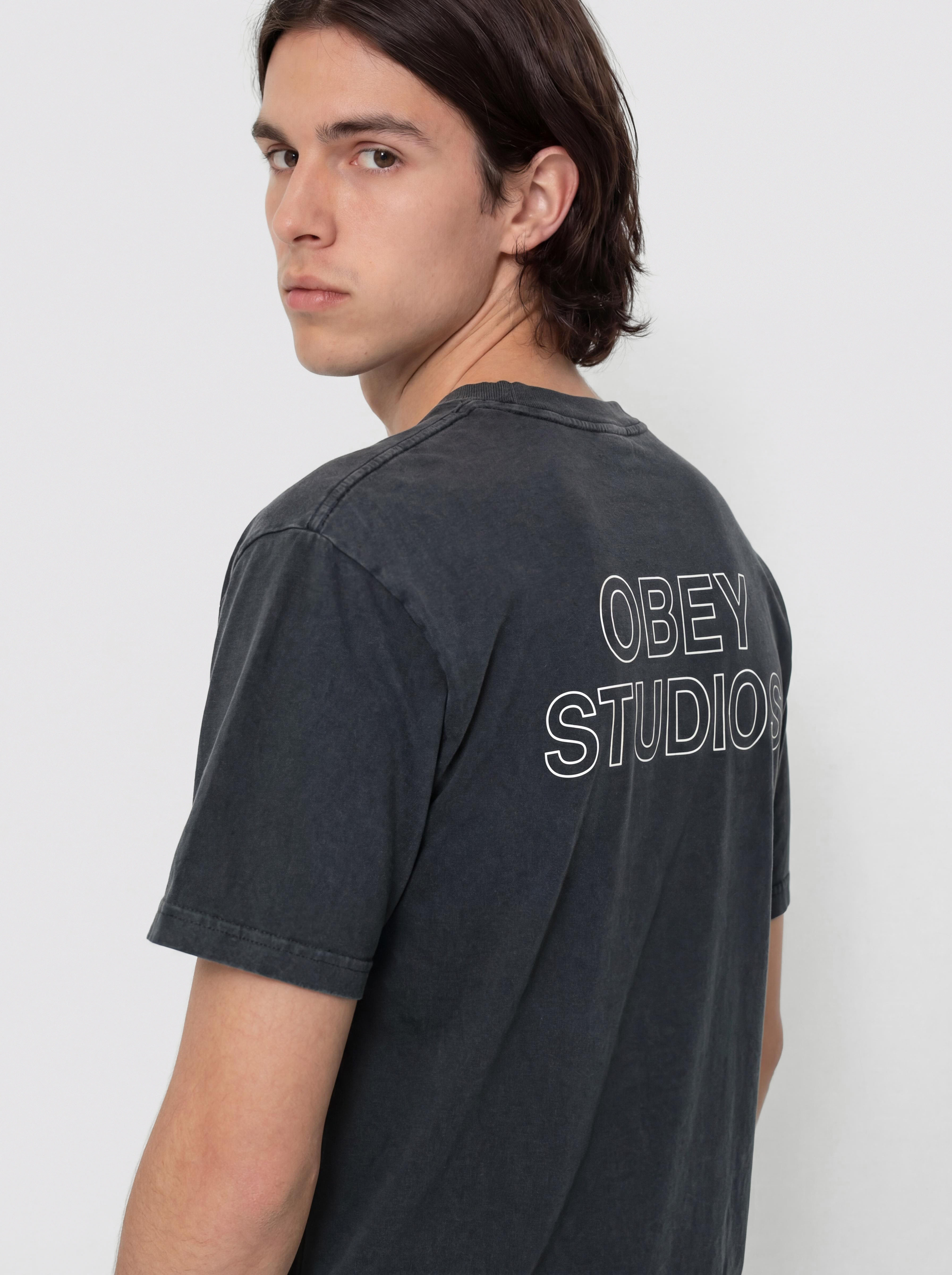 Tričko OBEY Obey Studios Outline (pigment true vintage black)
