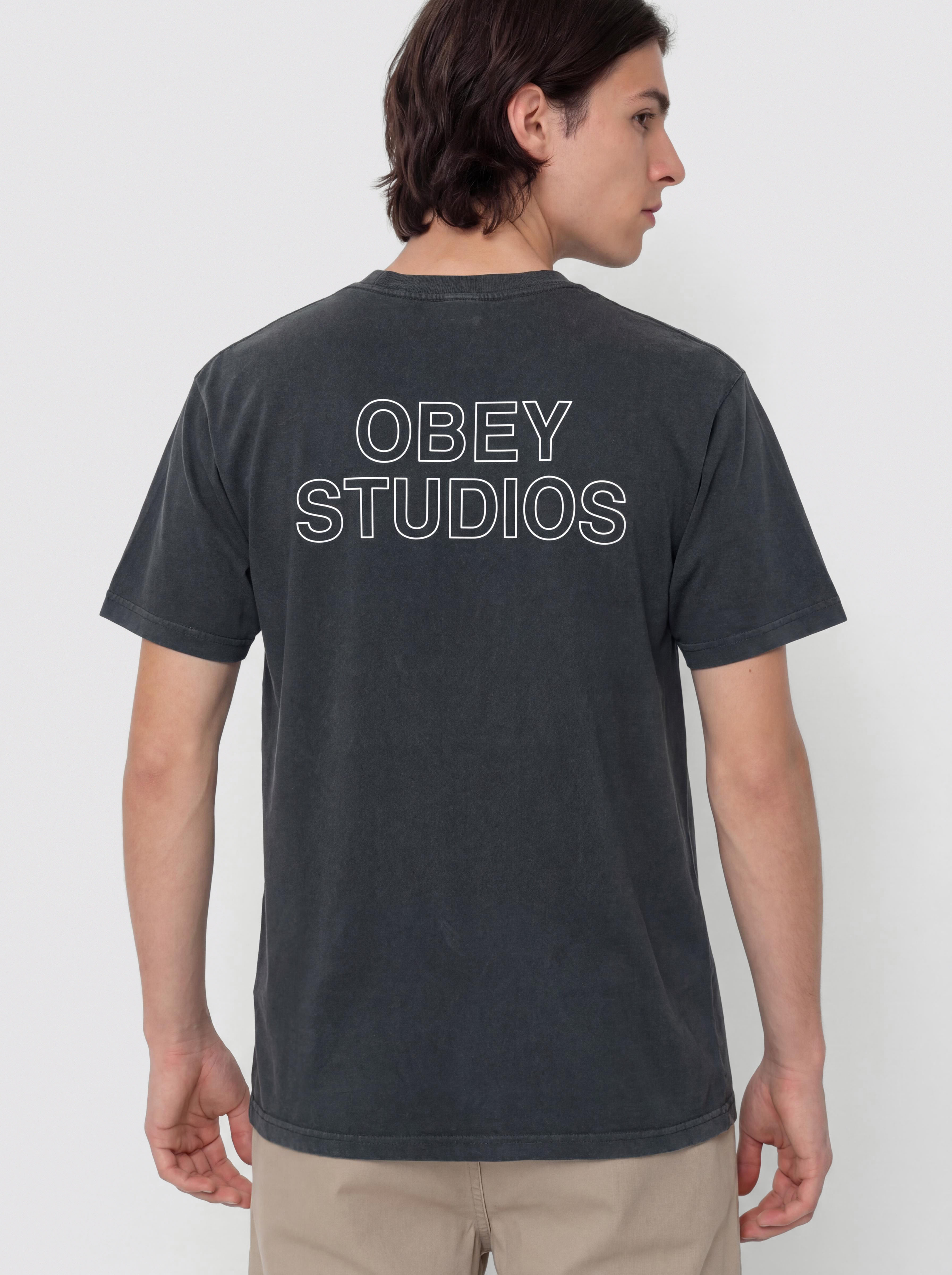 Tričko OBEY Obey Studios Outline (pigment true vintage black)