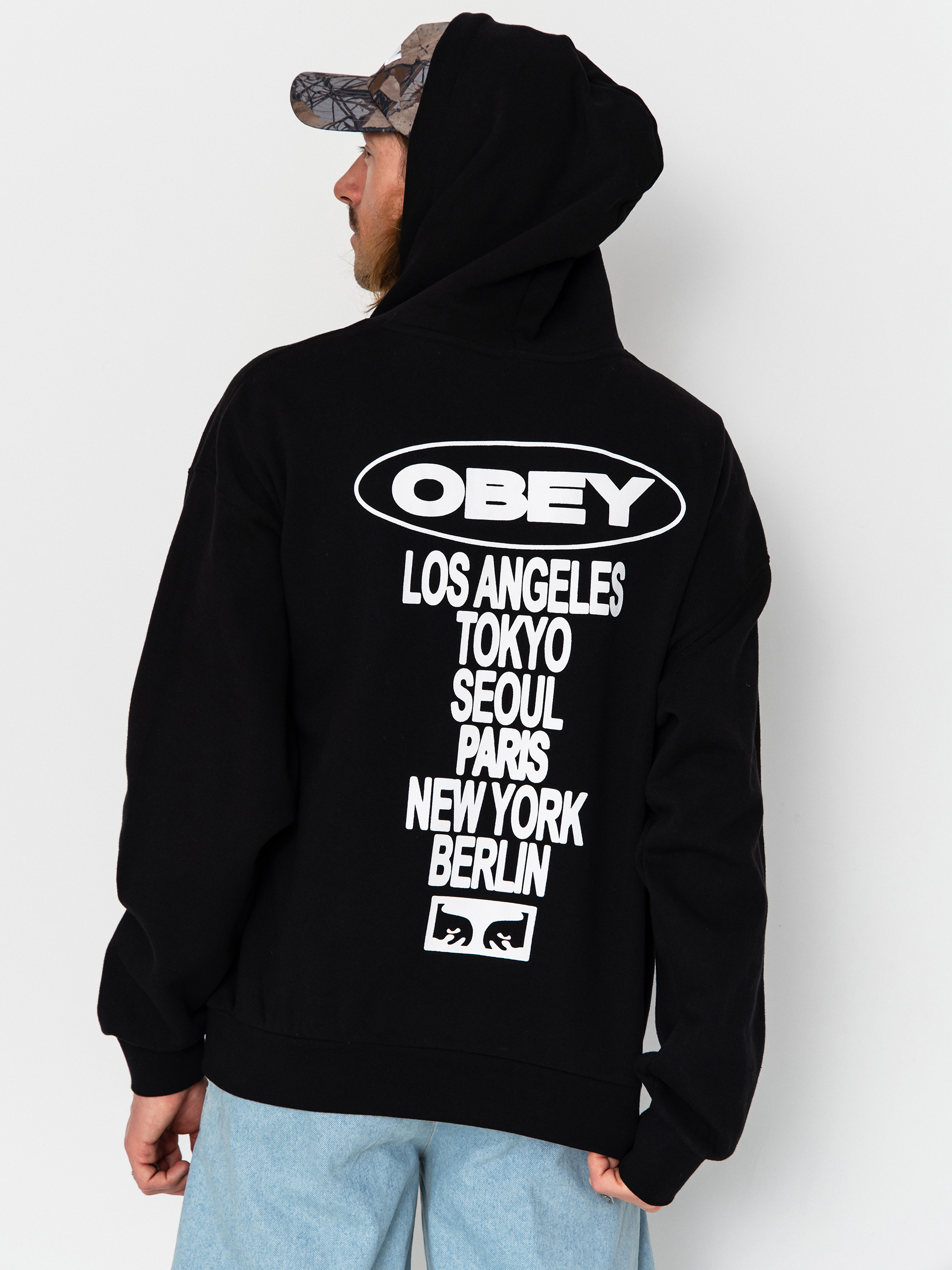 Mikina s kapucňou OBEY Oval Cities HD (black)