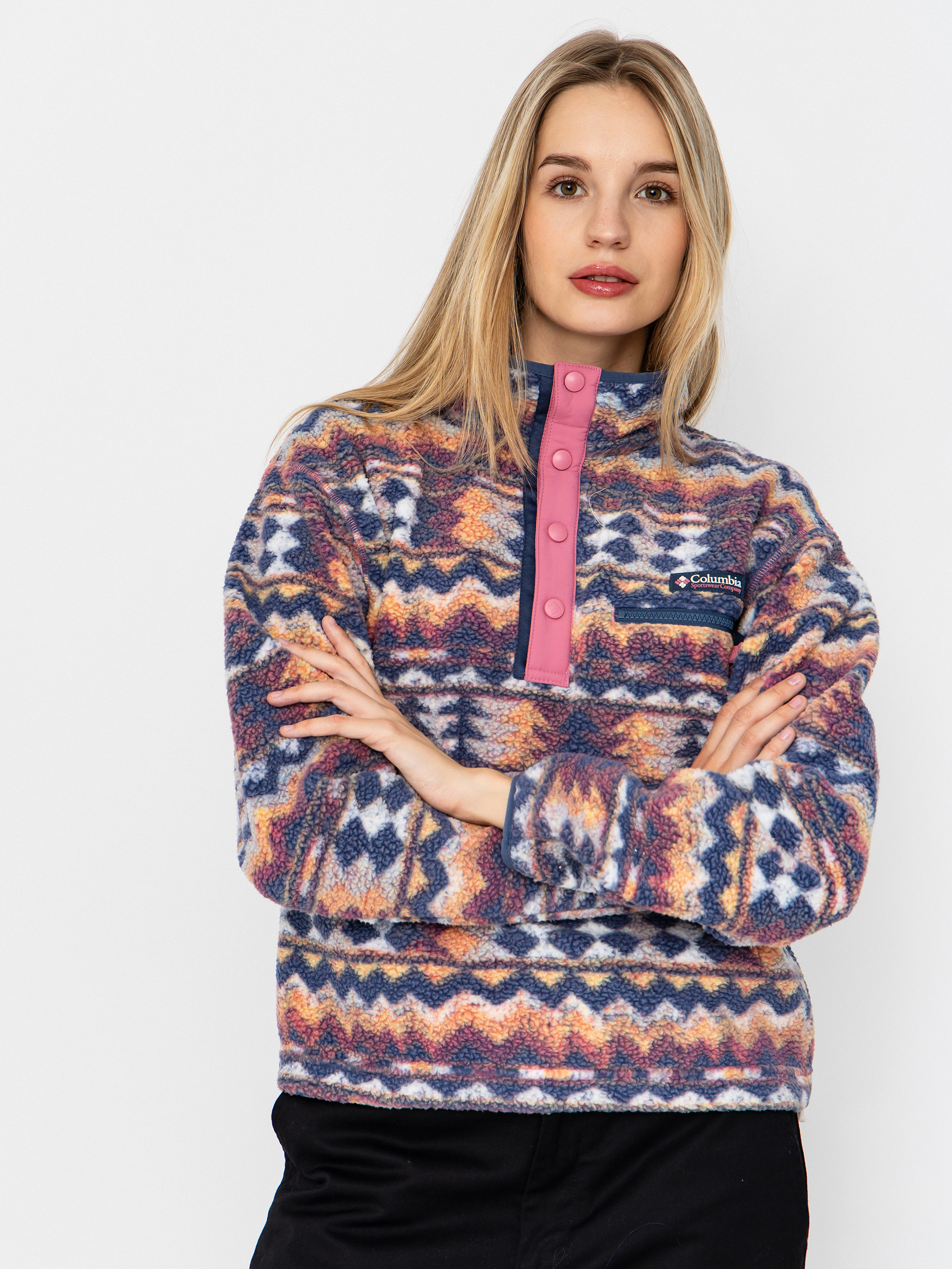 Flu00edsovu00e1 mikina Columbia Helvetia II Printed Cropped Half Snap Wmn (sea salt/retrotree)