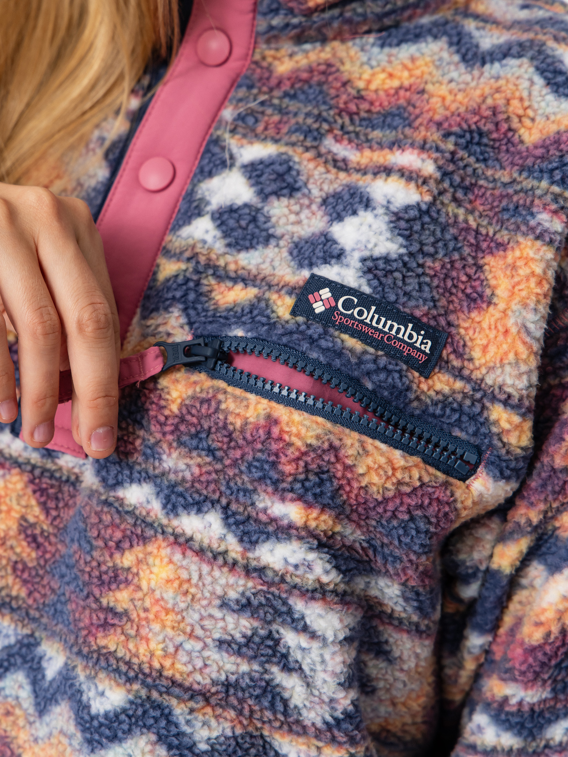 Dámsky Flísová mikina Columbia Helvetia II Printed Cropped Half Snap (sea salt/retrotree)