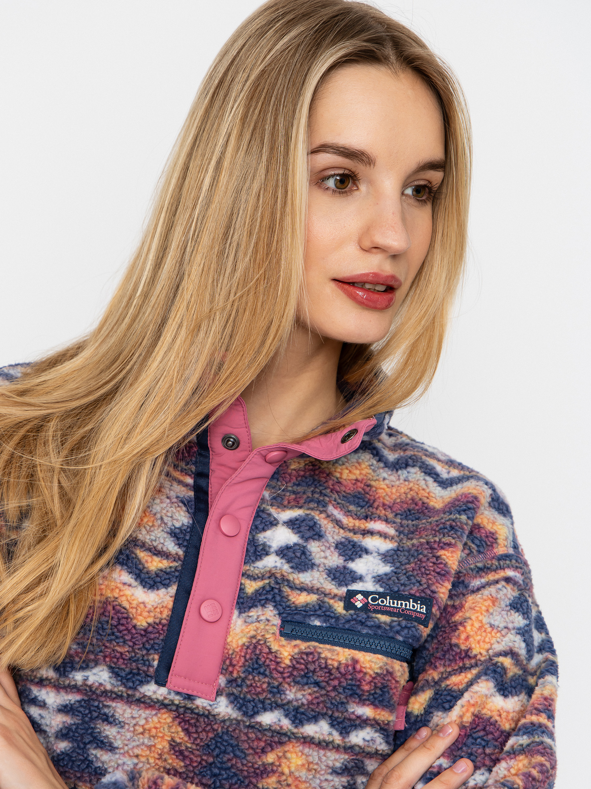 Dámsky Flísová mikina Columbia Helvetia II Printed Cropped Half Snap (sea salt/retrotree)