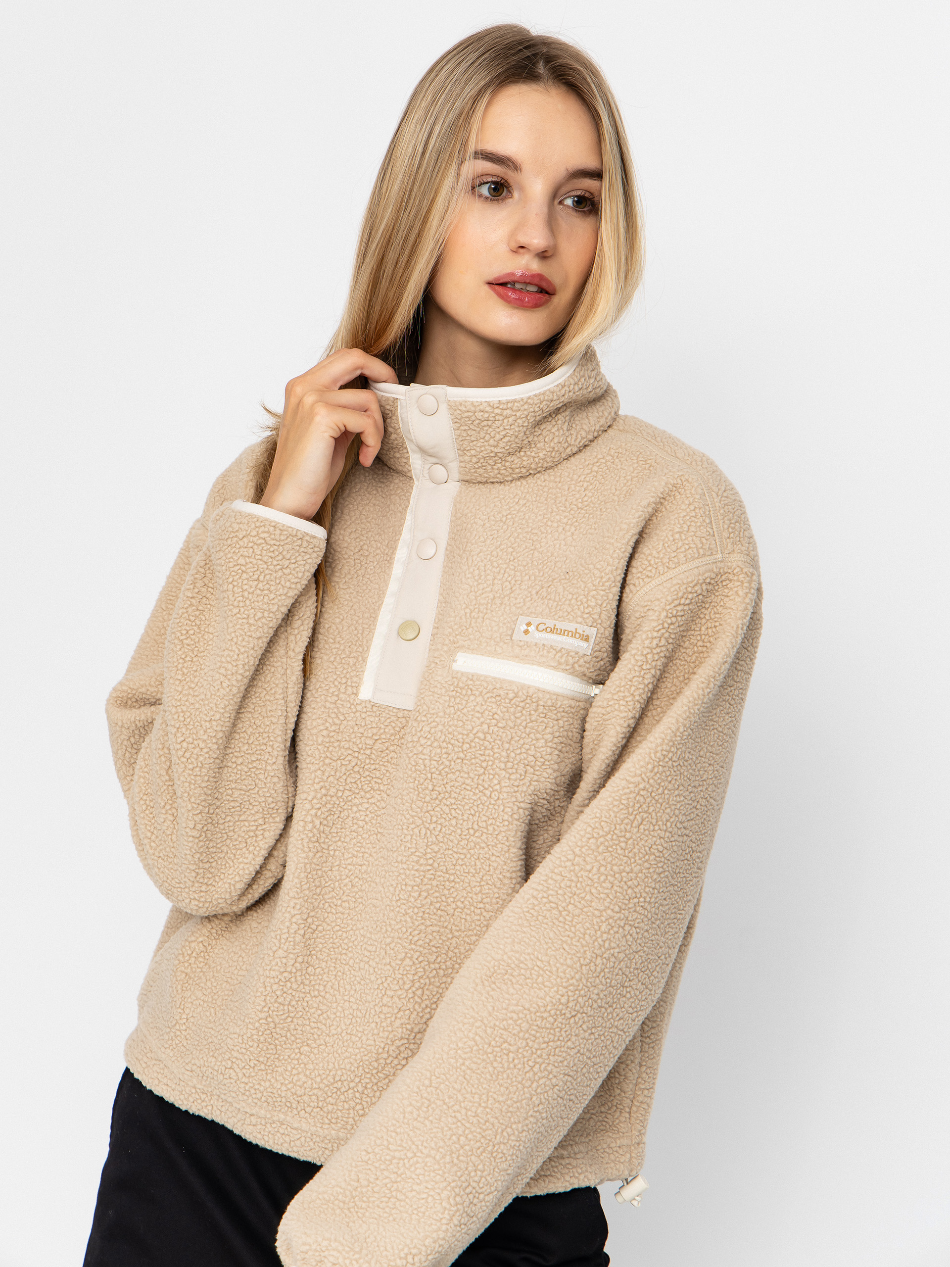 Flísová mikina Columbia Helvetia II Cropped Half Snap Wmn (ancient fossil/dark stone/chalk)