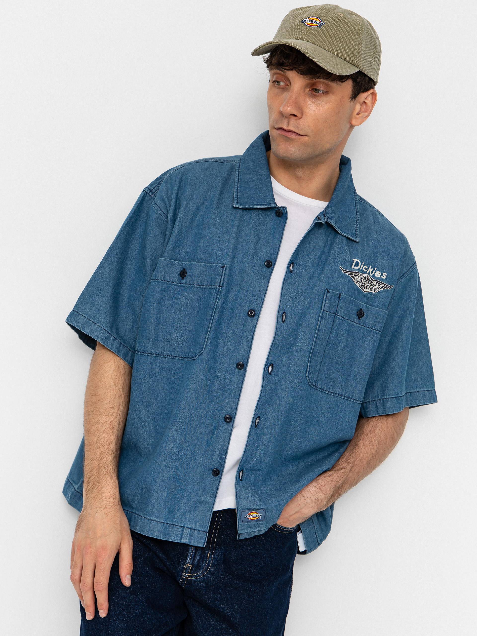 Košeľa Dickies X Harley Davidson Boxy Chambray Work (blue chambray)