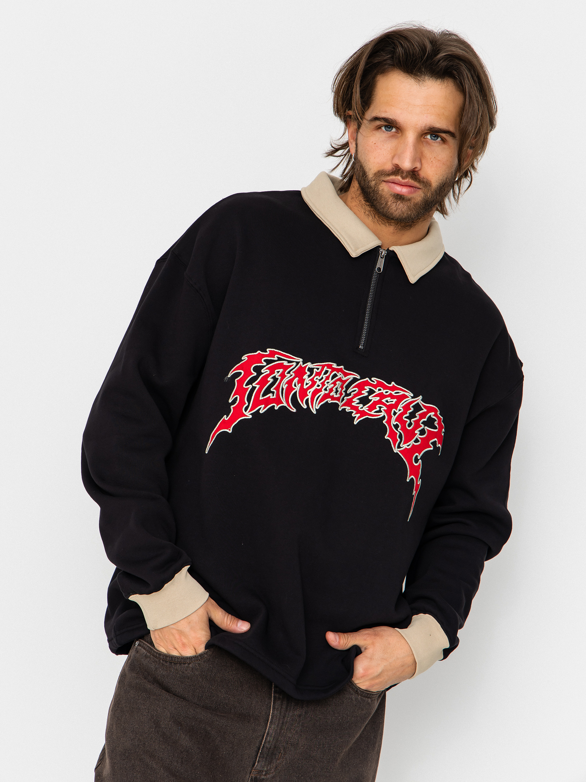 Mikina Santa Cruz Out Of Time Strip 1/4 Zip (black)