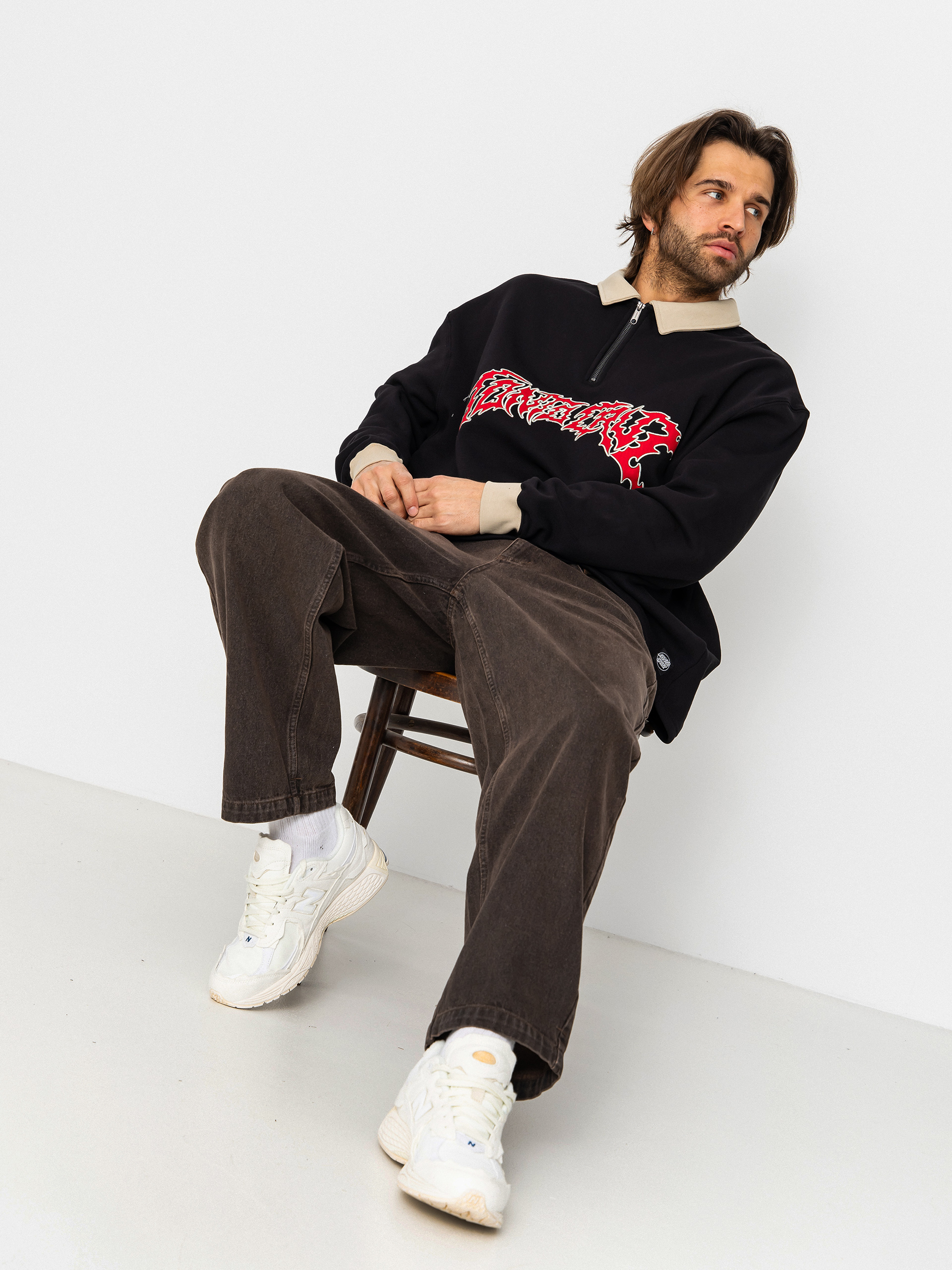 Mikina Santa Cruz Out Of Time Strip 1/4 Zip (black)