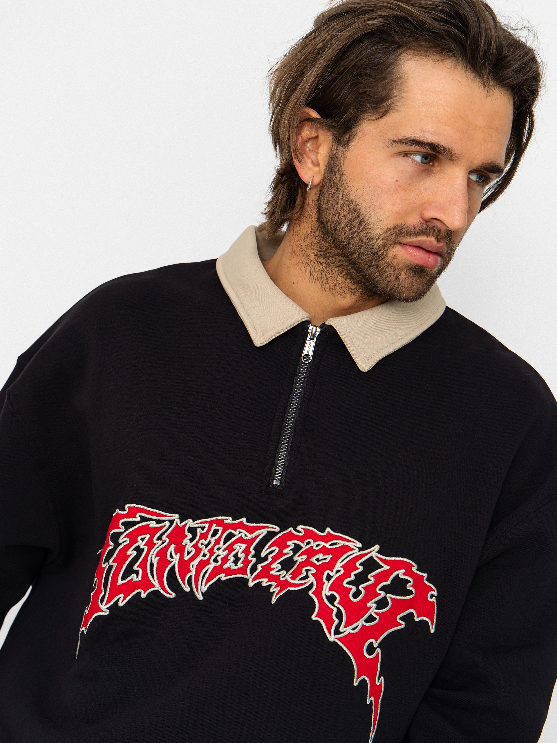 Mikina Santa Cruz Out Of Time Strip 1/4 Zip (black)
