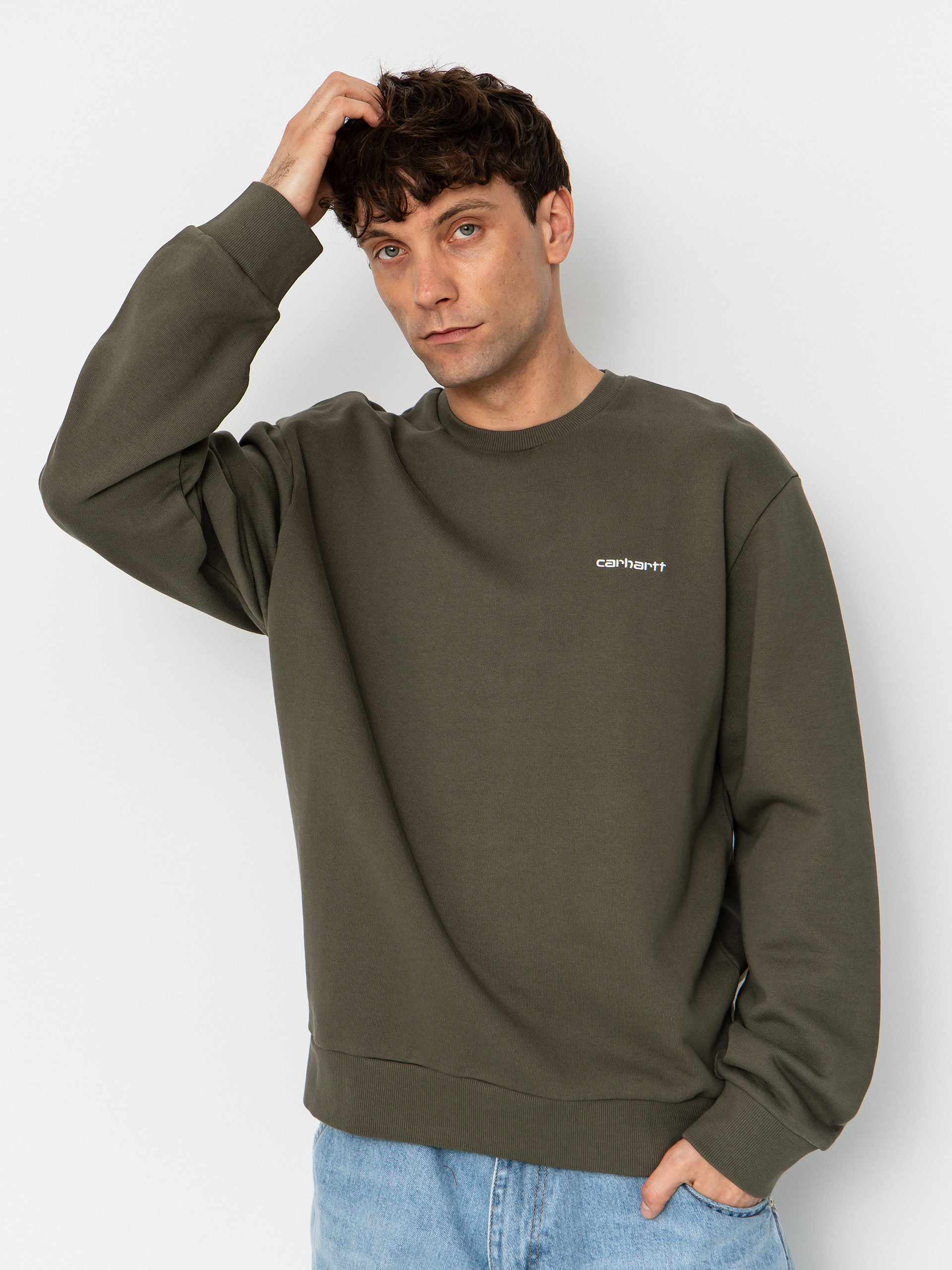 Mikina Carhartt WIP Script Embroidery (leaf/white)