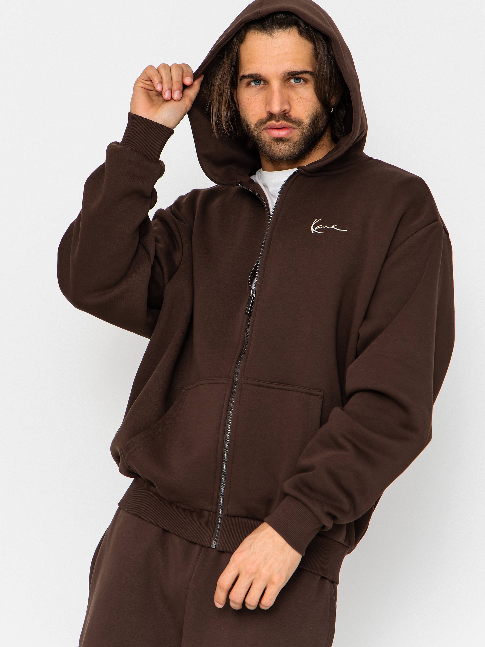 Mikina s kapucu0148ou Karl Kani Small Signature Essential ZHD (brown)