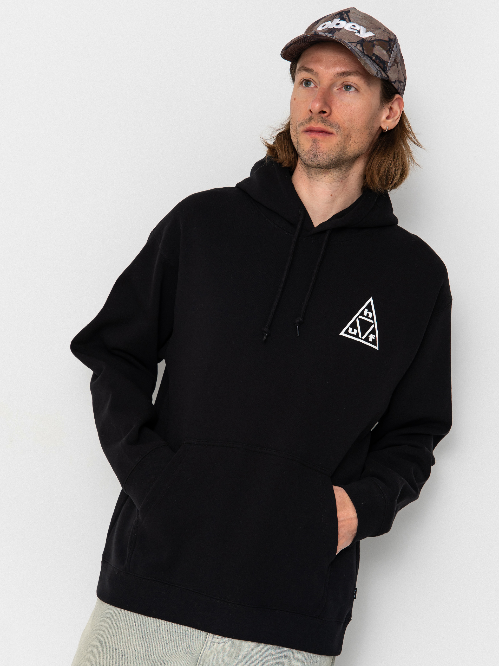 Mikina s kapucňou HUF Triple Triangle HD (black/white)