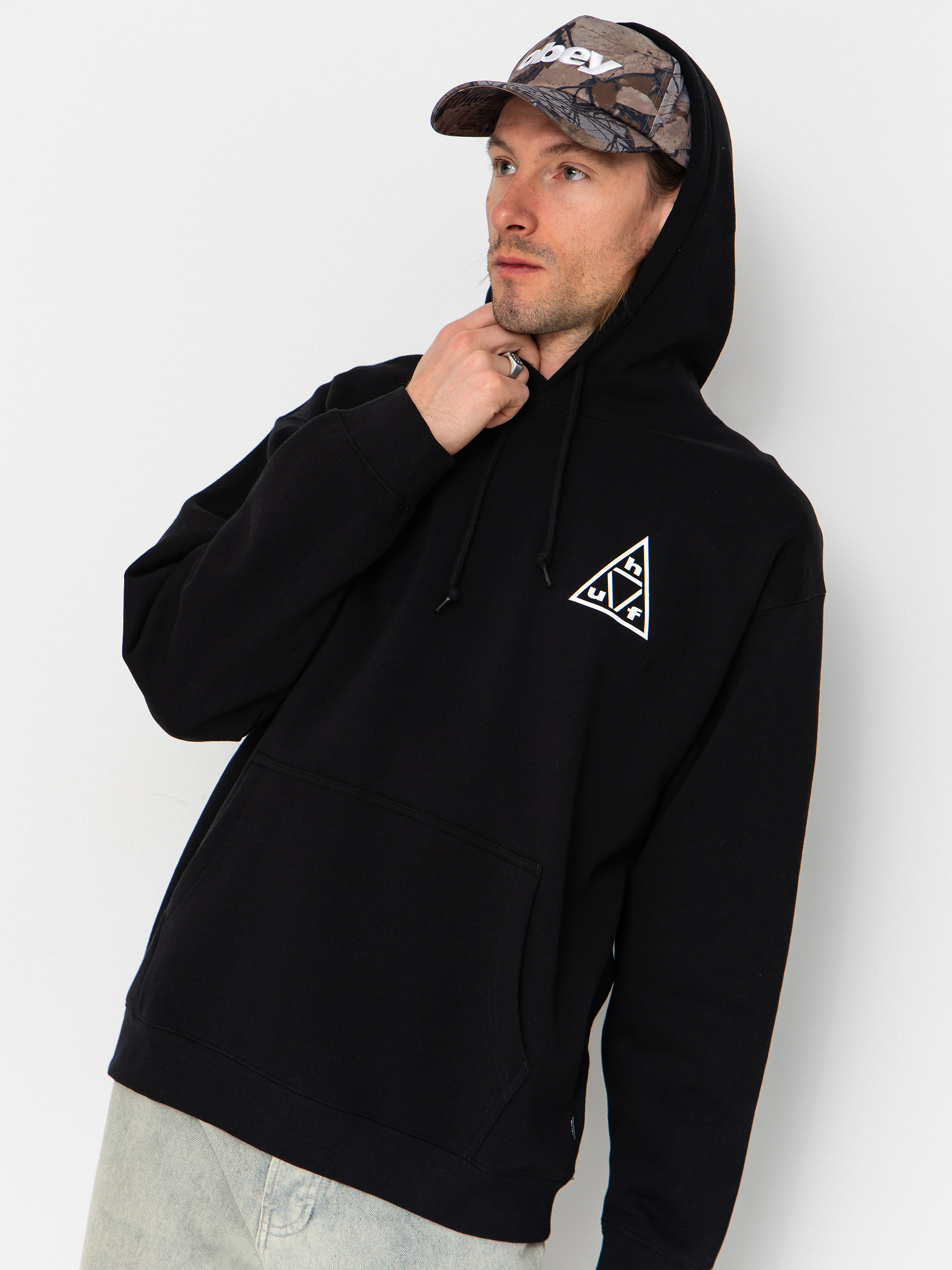 Mikina s kapucňou HUF Triple Triangle HD (black/white)