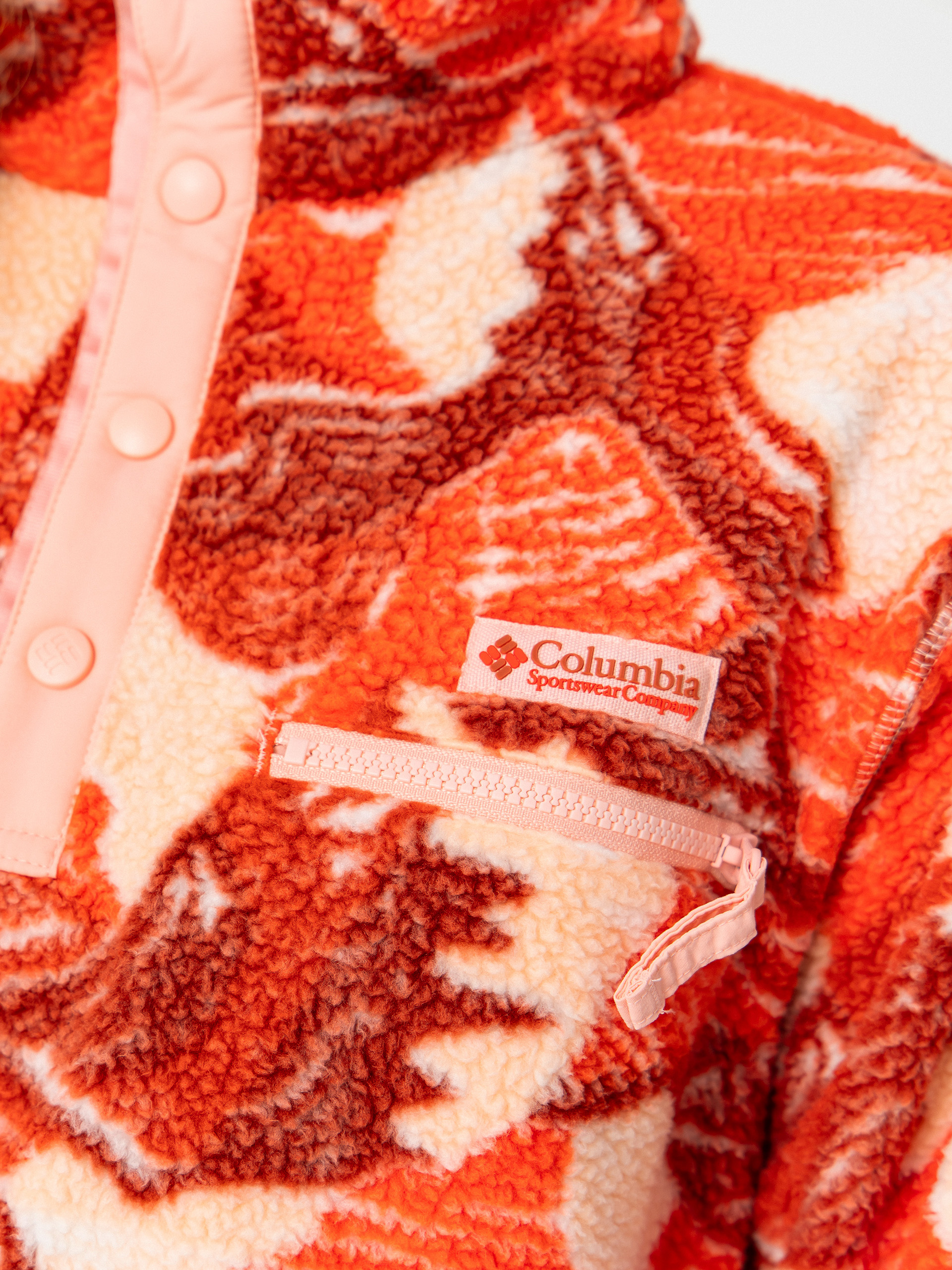 Dámsky Flísová mikina Columbia Helvetia II Printed Cropped Half Snap (poppy red/sunscape)